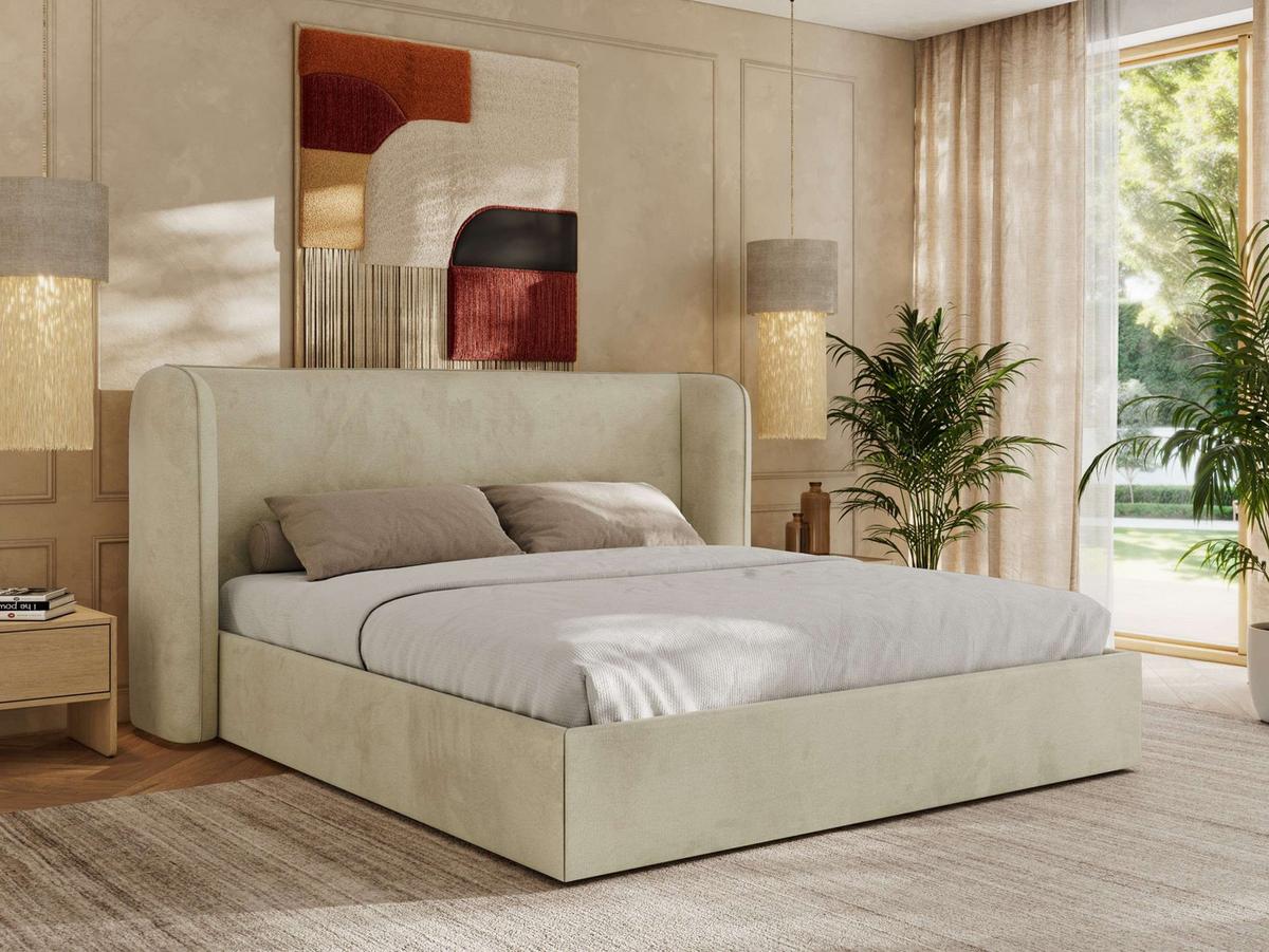 POLSTERBETT EMORA CLASSIC 180/200 - Beige Velvet - Multipocket-Matratze - Beige, Textil (180/200cm) - MKS