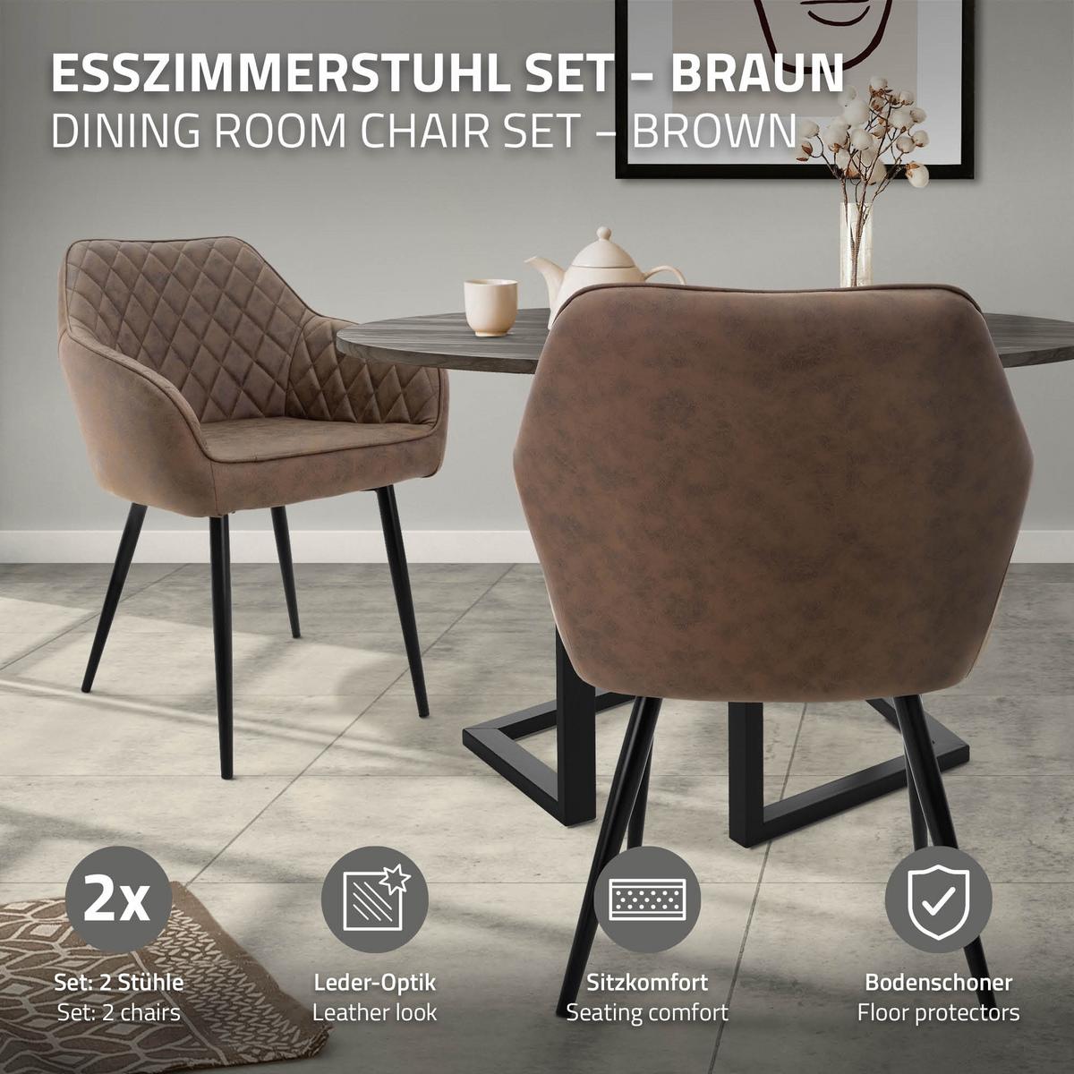 ESSZIMMERSTUHL 4er Set Braun Kunstleder - Schwarz/Braun, Kunststoff/Metall (60/80/63cm) - ML-DESIGN