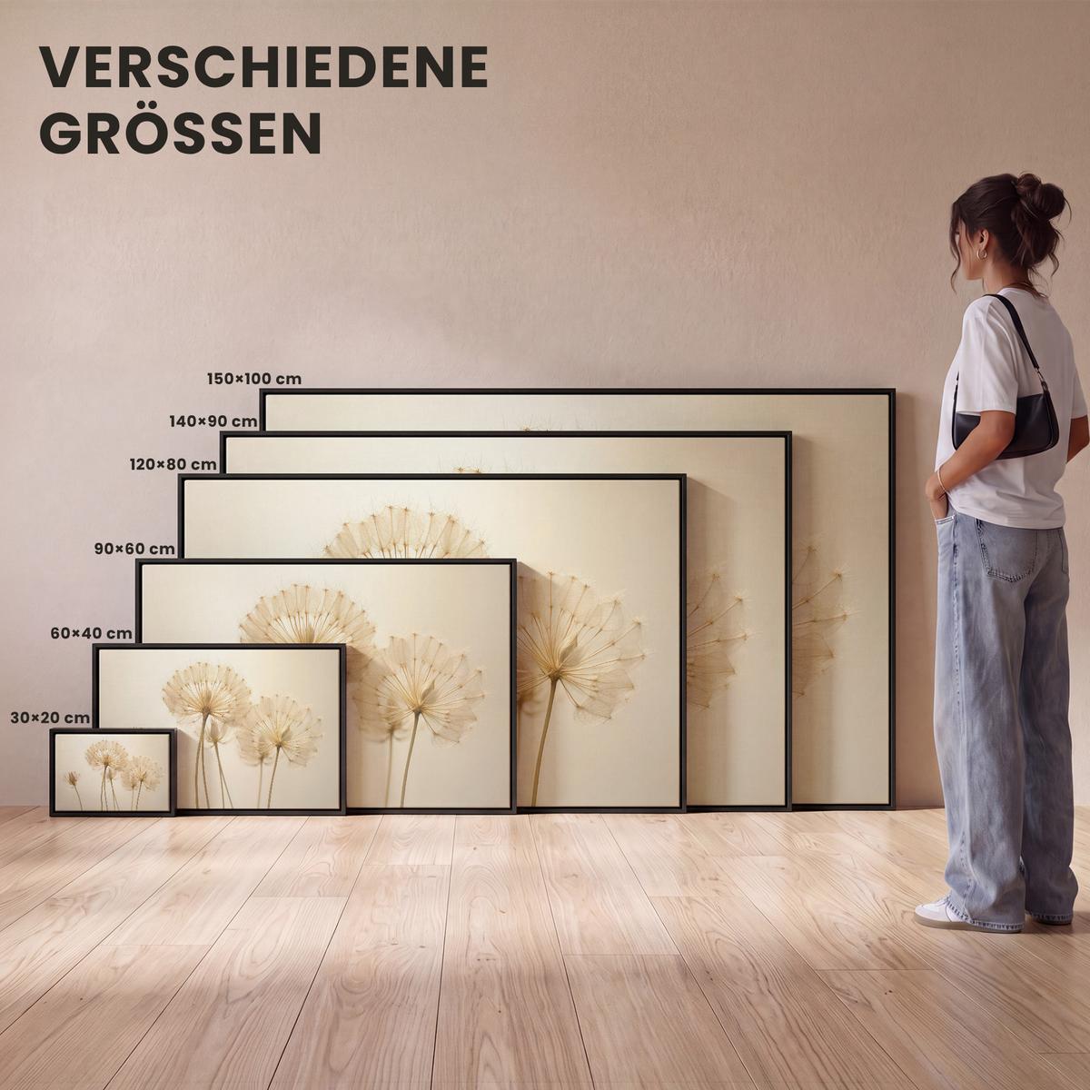 LEINWAND Bilder mit Rahmen - Sonnenlicht - Löwenzahn - Botanisch - Blumen - 140x90 - Creme, Textil (140/90cm) - MuchoWow