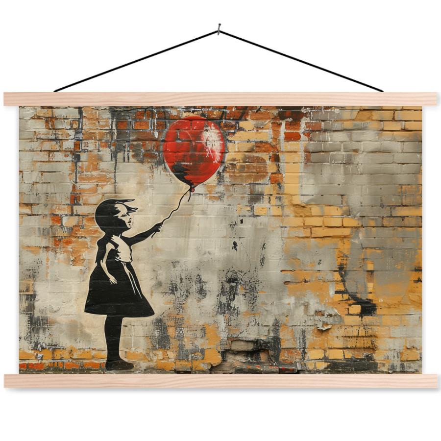 POSTER MIT MAGNETLEISTEN Graffiti - Banksy - Mädchen - Straßenkunst Magnetleiste 120x80 cm - Sandfarben, Textil (120/80/0.15cm) - MuchoWow