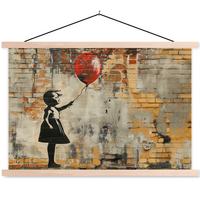 POSTER MIT MAGNETLEISTEN Graffiti - Banksy - Mädchen - Straßenkunst Wandbilder 60x40 cm - Sandfarben, Textil (60/40/0.15cm) - MuchoWow