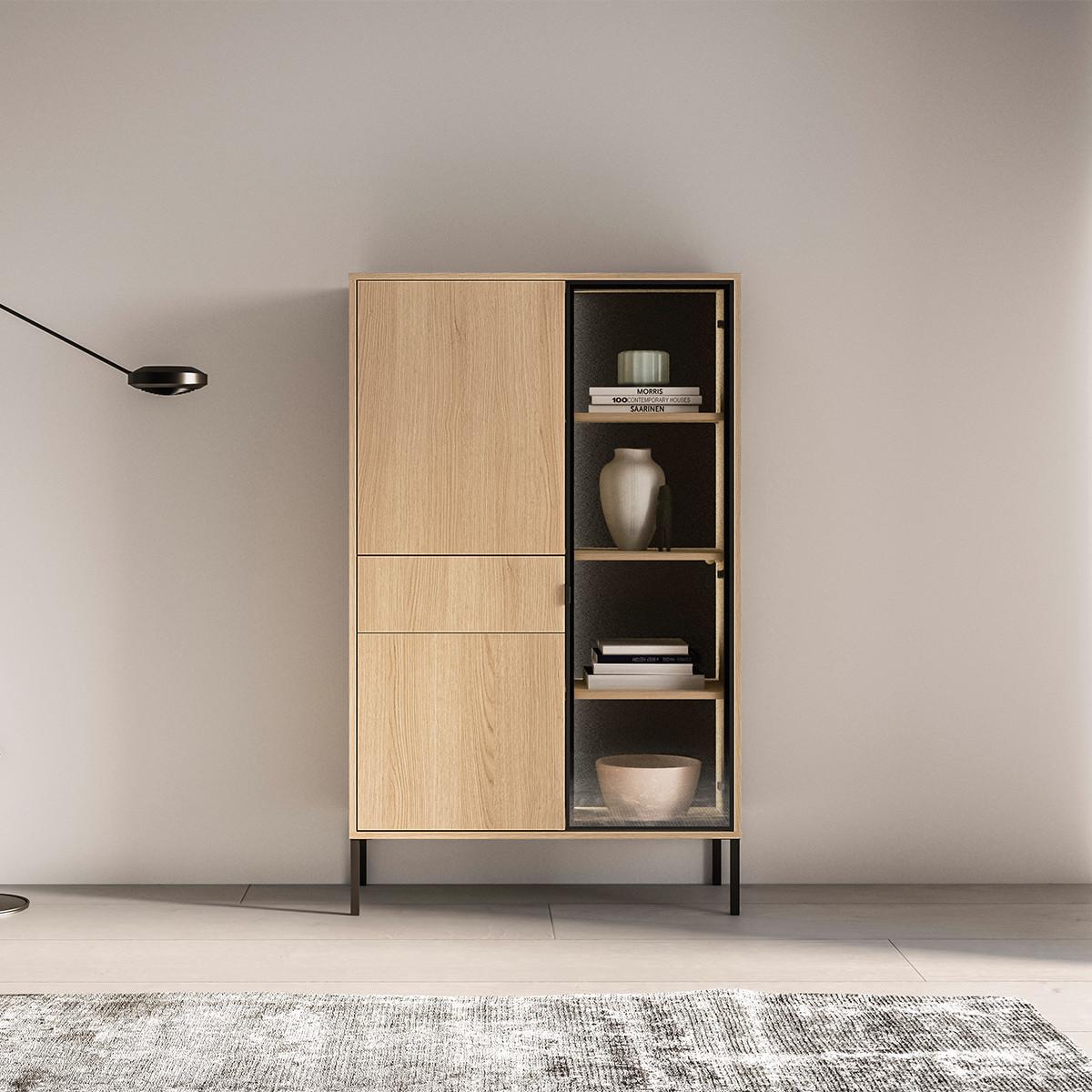 GESCHIRRSCHRANK Paige Holz und Schwarz - Schwarz, Holzwerkstoff (92/150/40cm) - Petits-meubles