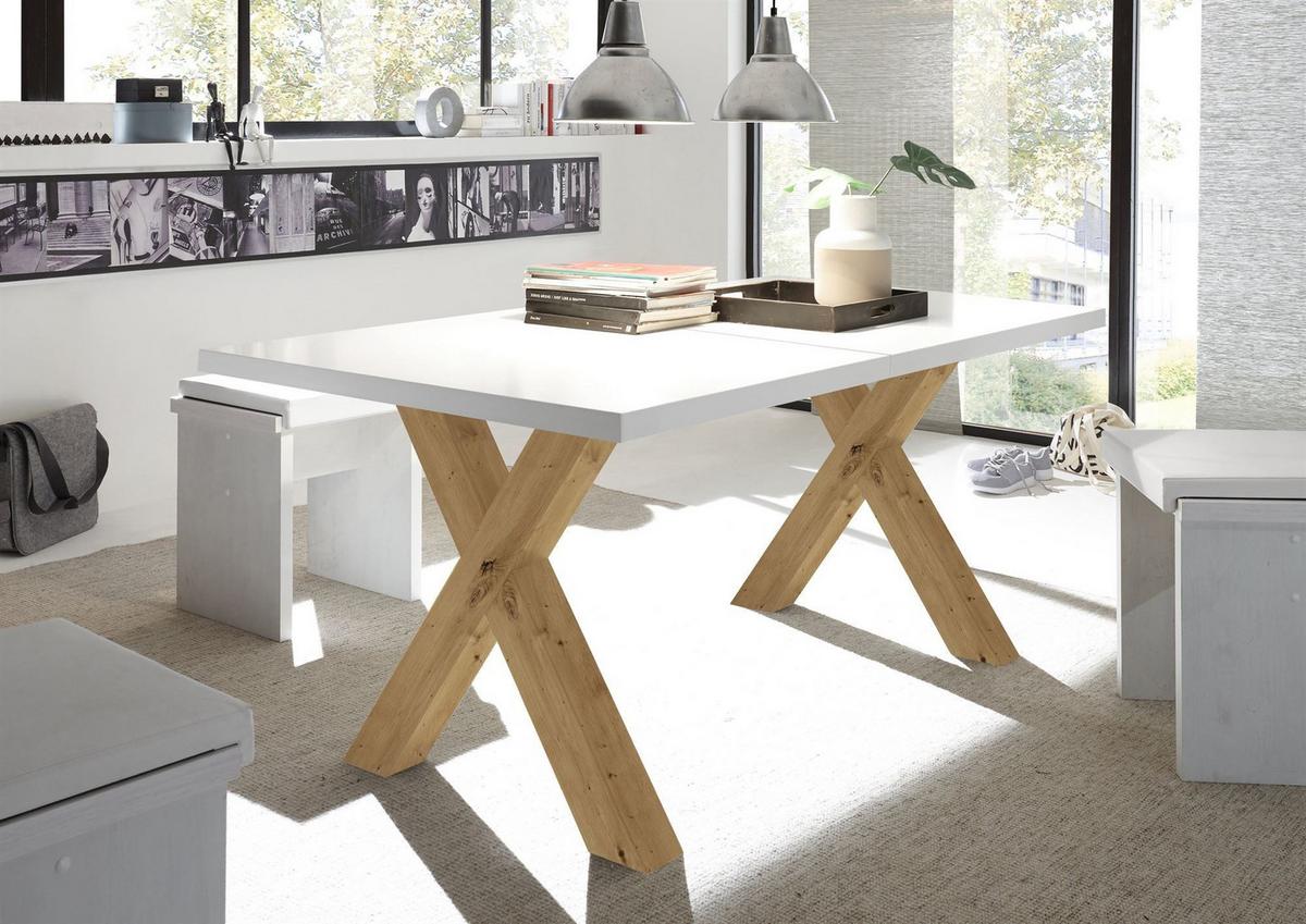 ESSTISCH ausziehbar Eike 1 160 x 90 x 75 Esszimmertisch Asteiche/Weiß Matt Lack - Weiß, Holz (160/90/75cm) - 58aufmkessel