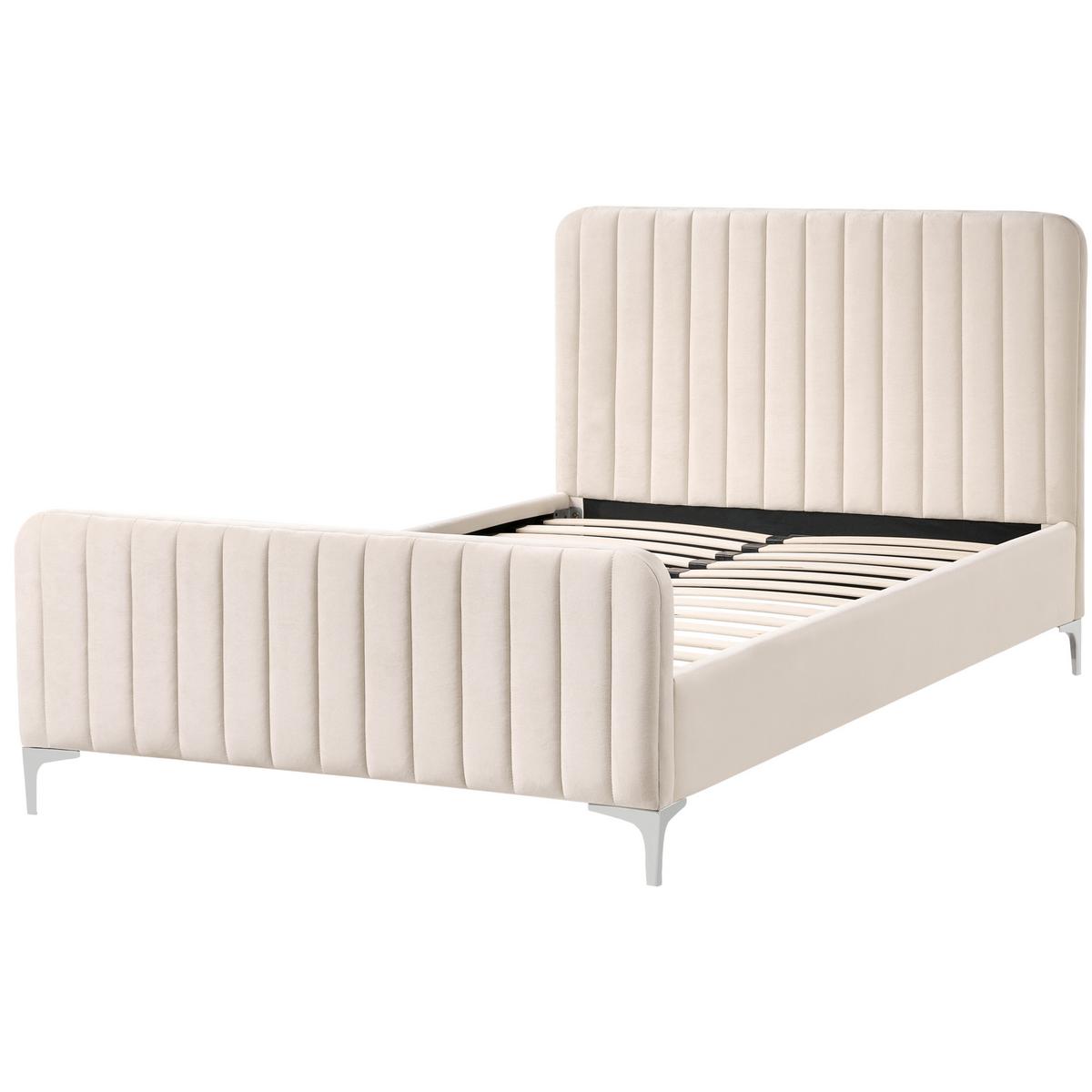 BETT mit Lattenrost 120/200 cm Hellbeige Lunan - Beige/Silberfarben, Textil (120/200cm) - Beliani