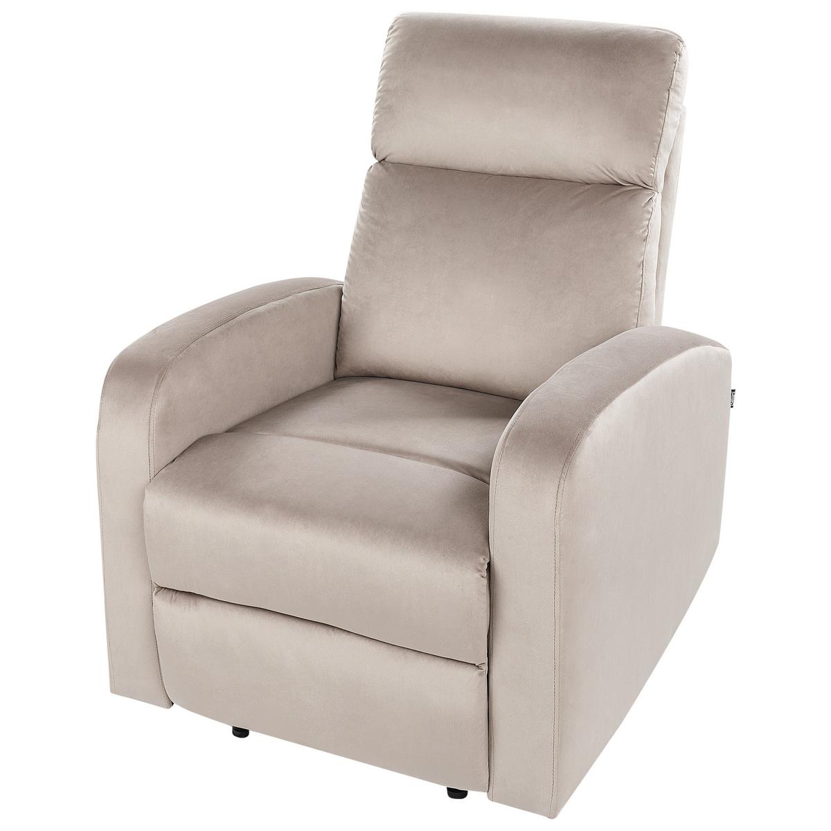 SESSEL Samtstoff taupe elektrisch verstellbar Verdal - Beige, Textil (76/102/62cm) - Beliani