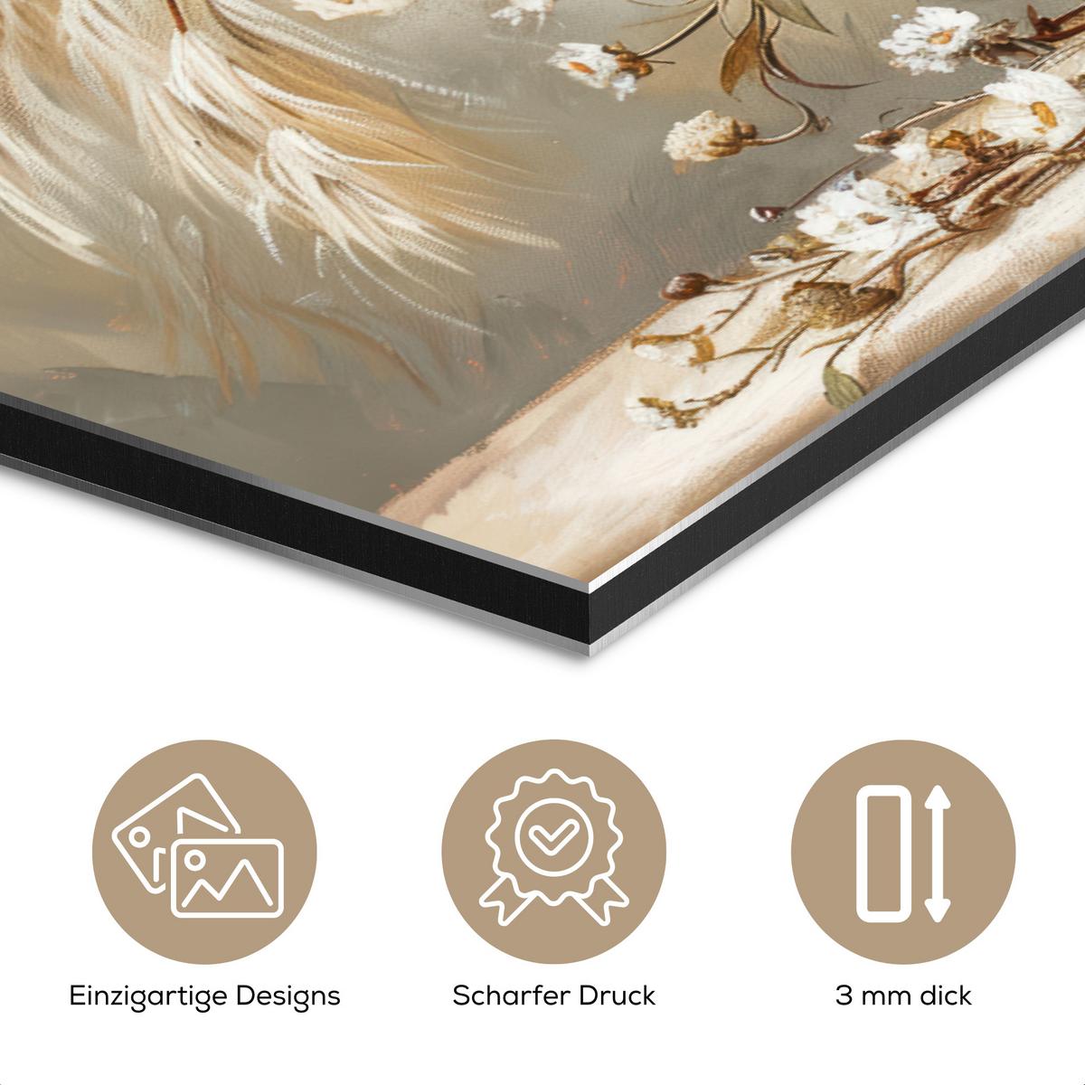 METALLBILD Blumen - Vase - Stilleben - Beige 30x20 cm - Creme, Metall (30/20cm) - MuchoWow