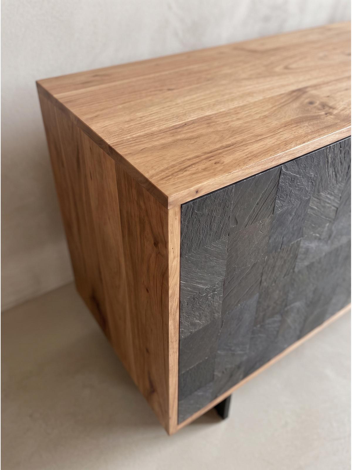 KOMMODE MONTEFALCO, Akazie Massivholz, Akazie-Schwarz, 175 x 40 x 76 cm - Schwarz/Akaziefarben, Holz/Metall (175/76/40cm) - KADIMA DESIGN