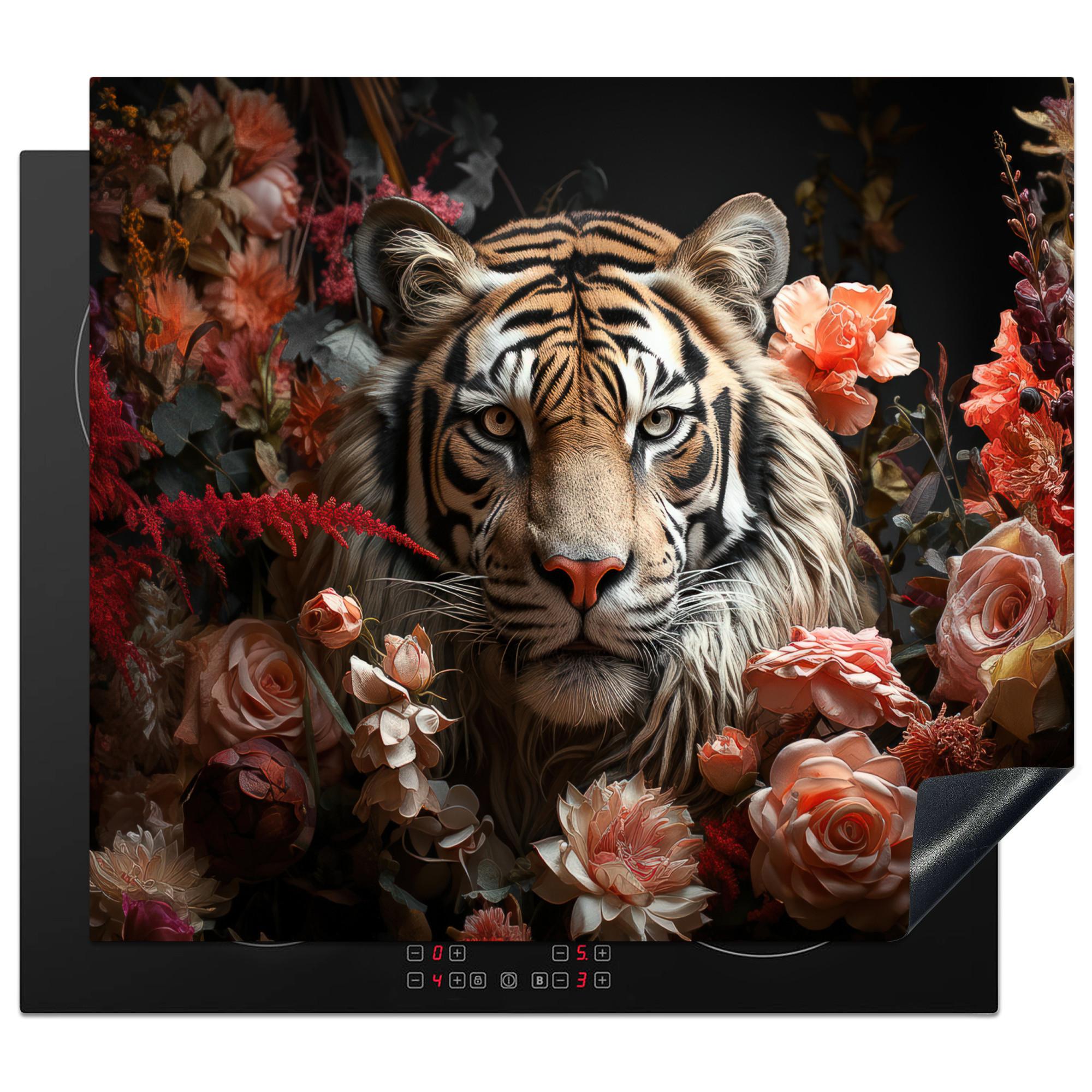 HERDABDECKPLATTE Tiger - Tier - Natur - Floral - Botanisch Herdabdeckung Induktionsfeld 60x52 cm - Orange, Kunststoff (60/52/0.2cm) - MuchoWow