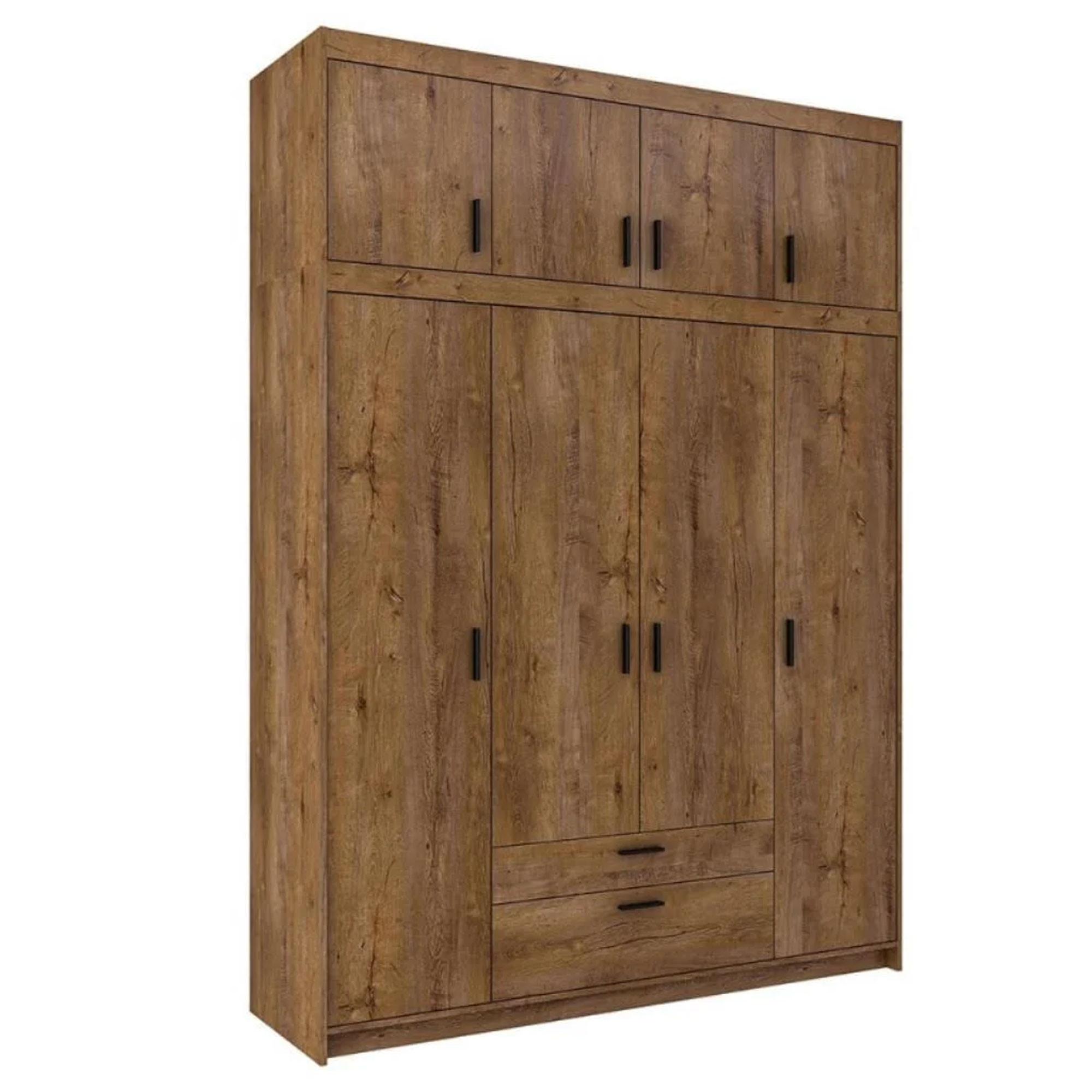DREHTÜRENSCHRANK Elena mit 4 Türen und 2 Schubladen, mit Aufsatz Eiche Lefkas - Eichefarben, Holzwerkstoff (176/245/53cm) - Beautysofa