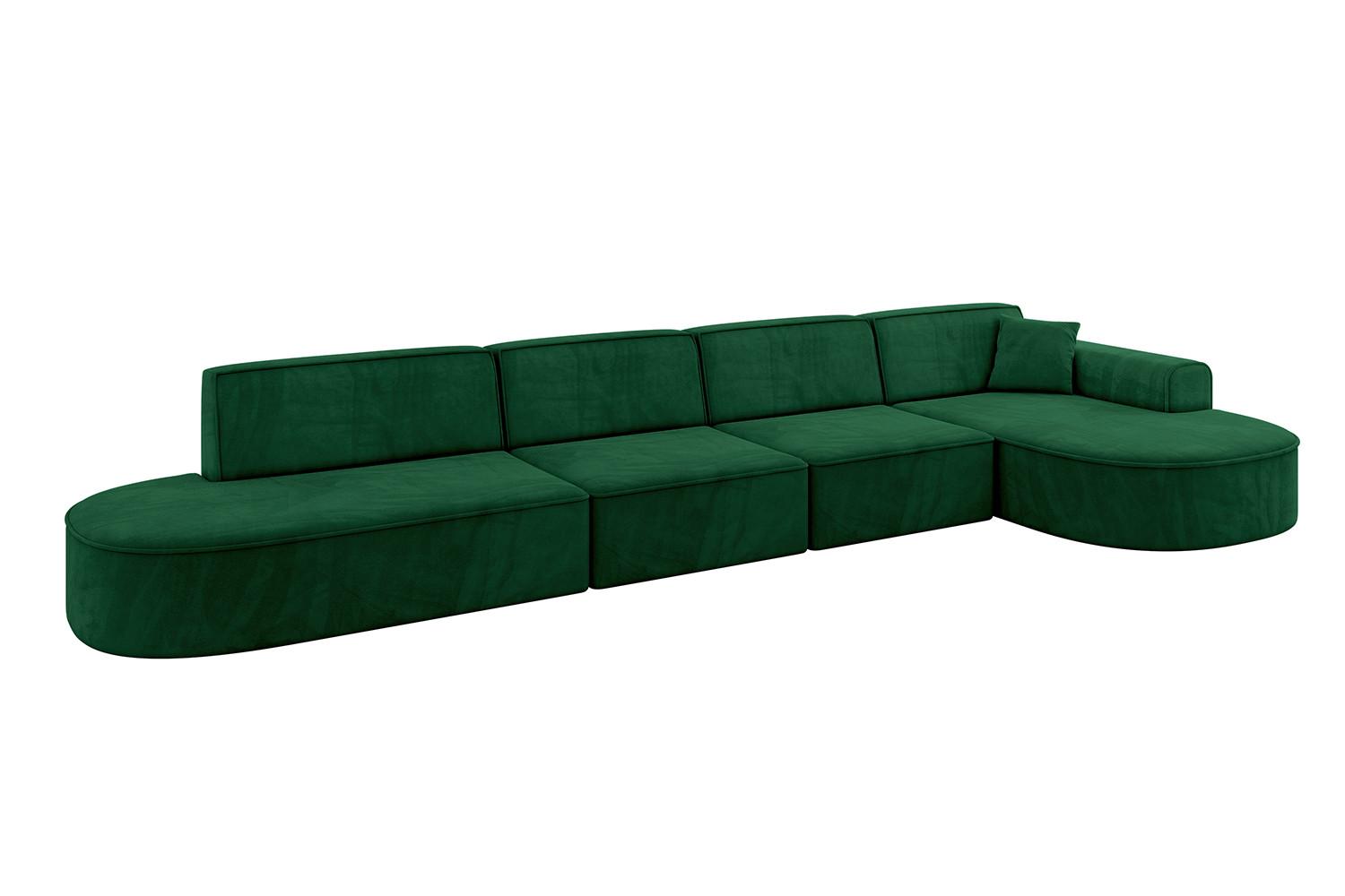 ECKSOFA Ottomane Rechts MARI-L3 - 413x171x79 cm Dunkelgrün Velours - Dunkelgrün/Schwarz, Holzwerkstoff/Kunststoff (171/413cm) - ALTDECOR