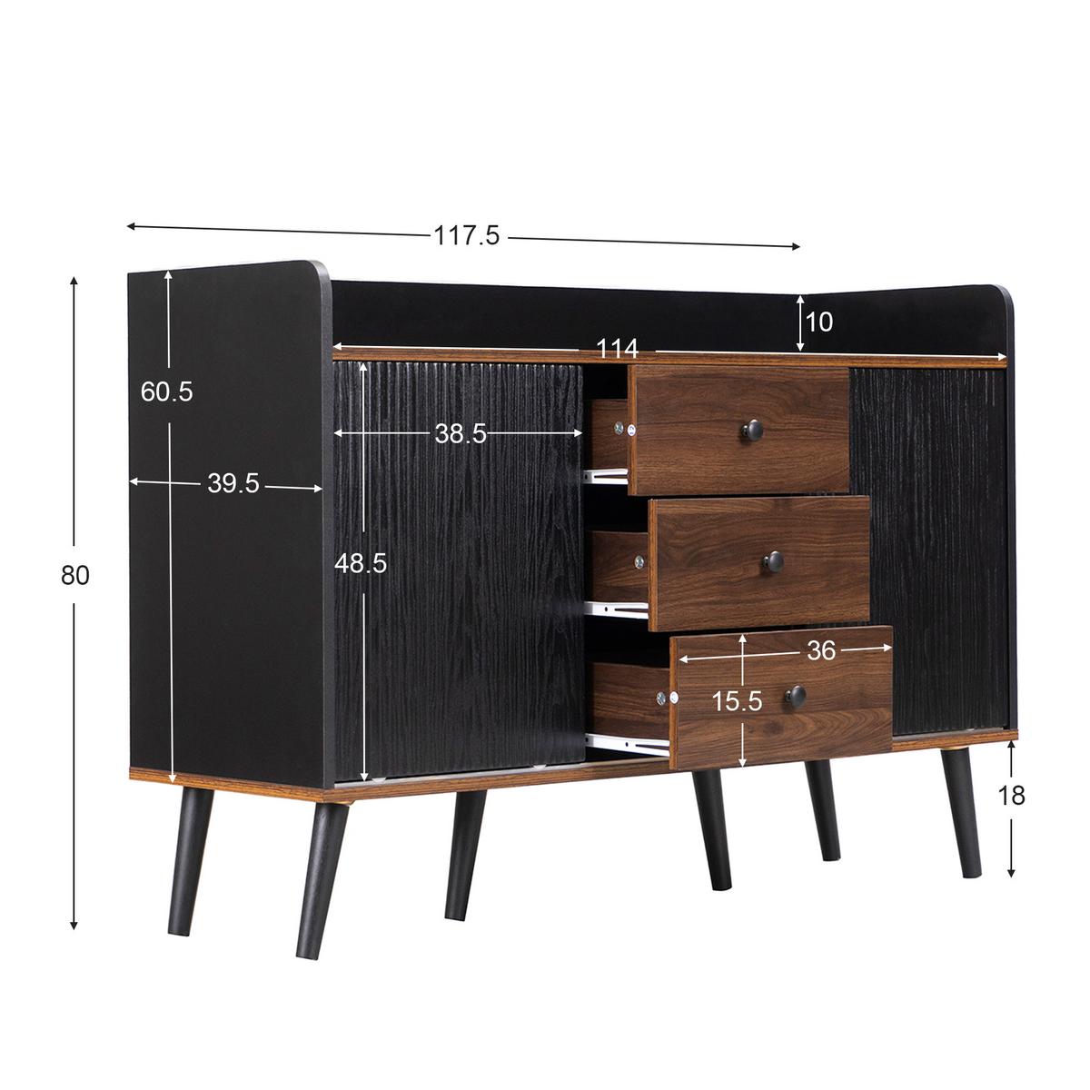 SIDEBOARD Schwarz 117,5/39,5/80 cm - Schwarz, Holzwerkstoff/Metall (39/80/117cm) - Urban Meuble
