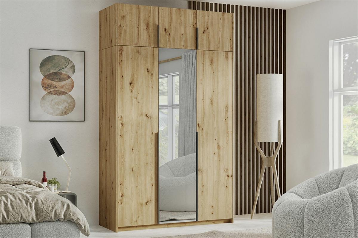 DREHTÜRENSCHRANK THALIA 148/250/58cm 3-türig mit Spiegel Eiche Artisan - Eiche Artisan, Holzwerkstoff (148/250/58cm) - MASSENO