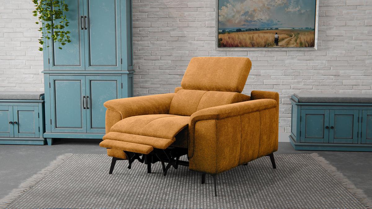 SESSEL FIERO mit Relaxfunktion, orange - Schwarz/Orange, Holzwerkstoff/Textil (114/82/103cm) - Wozimo