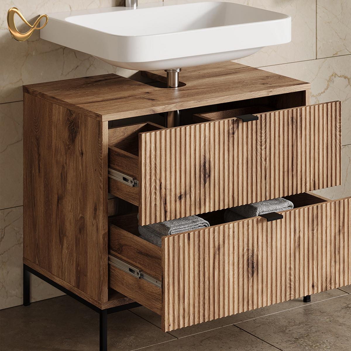WASCHBECKENUNTERSCHRANK Aterno Viking Oak 70 x 63 cm mit 2 ausziehbaren Schubladen - Eichefarben, Holzwerkstoff (70/63/45.1cm) - Livinity®
