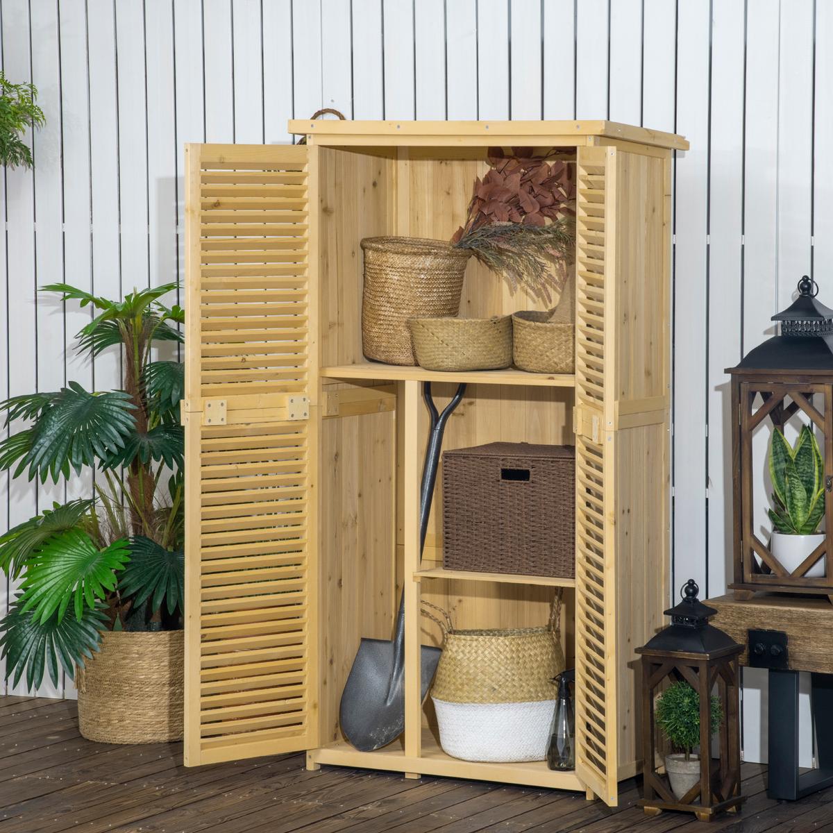 GARTENSCHRANK Holz Geräteschuppen 4 Fächer Geräteschrank mit Asphaltdach Natur - Fichtefarben, Holz (46.5/160/87cm) - Outsunny