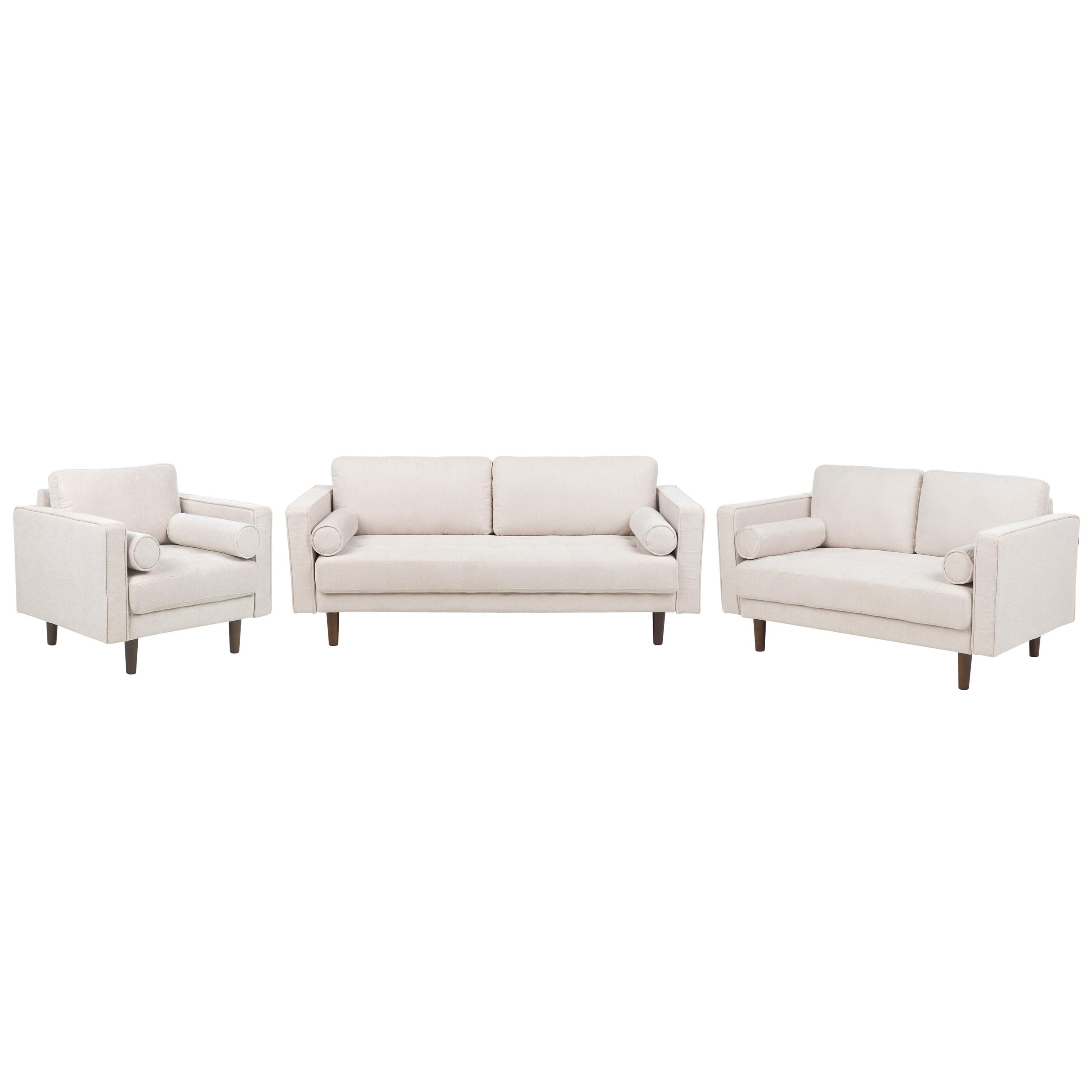 SOFA-SET 6-sitzer hellbeige Nurmo - Beige/Dunkelbraun, Textil (74/74/177cm) - Beliani