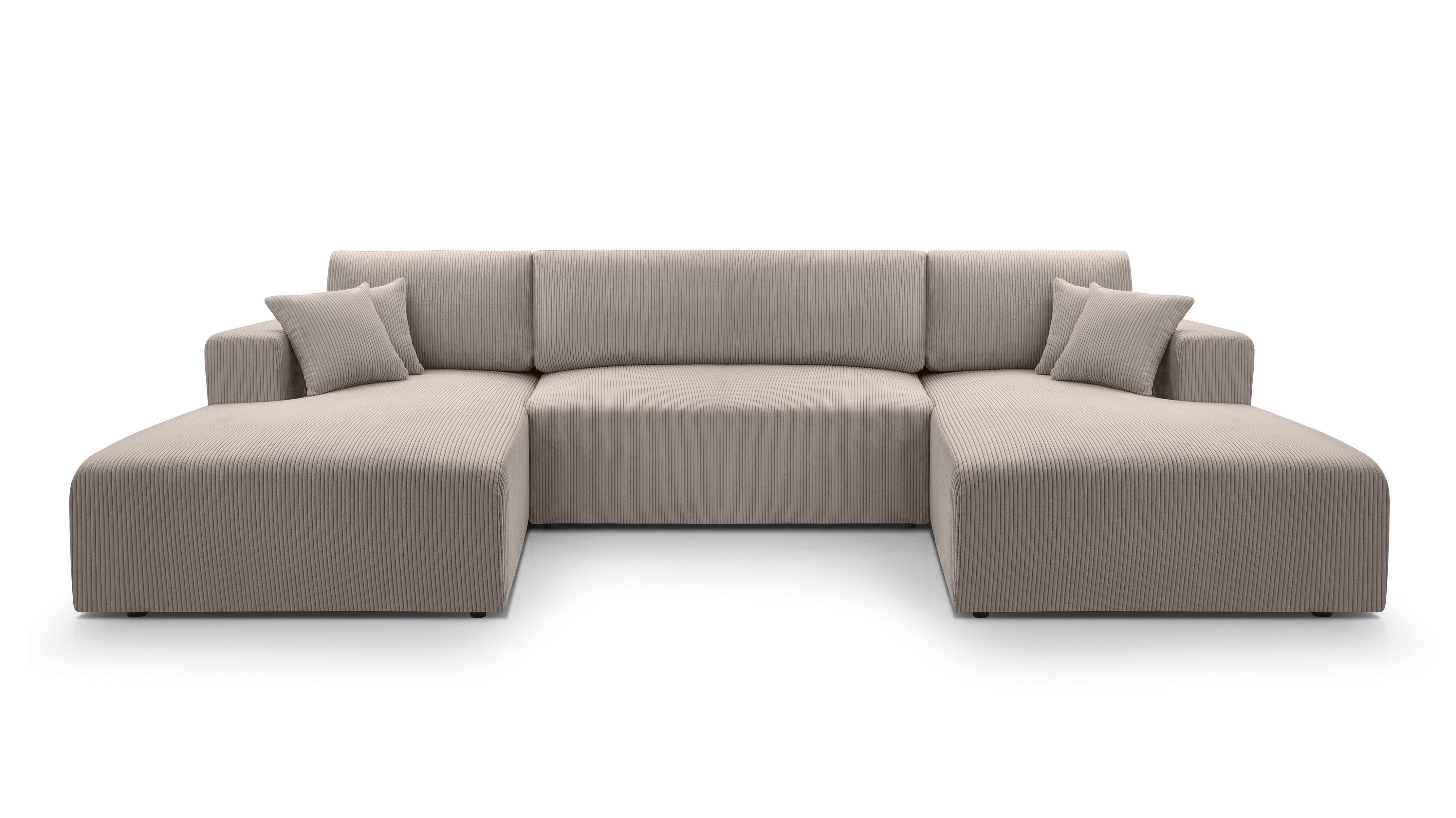 WOHNLANDSCHAFT Catea Beige 364/145/85 cm mit Schlaffunktion - Beige/Schwarz, Kunststoff/Textil (364/84/145cm) - AX Living