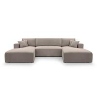 WOHNLANDSCHAFT Catea Beige 364/145/85 cm mit Schlaffunktion - Beige/Schwarz, Kunststoff/Textil (364/84/145cm) - AX Living