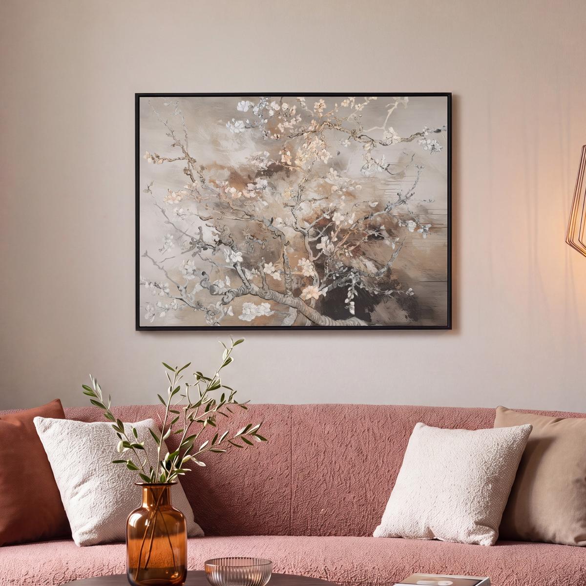 LEINWAND Bilder mit Rahmen - Mandelblüte - Kunst - Van Gogh - Beige - Abstrakt - 80x60 - Braun, Textil (80/60cm) - MuchoWow