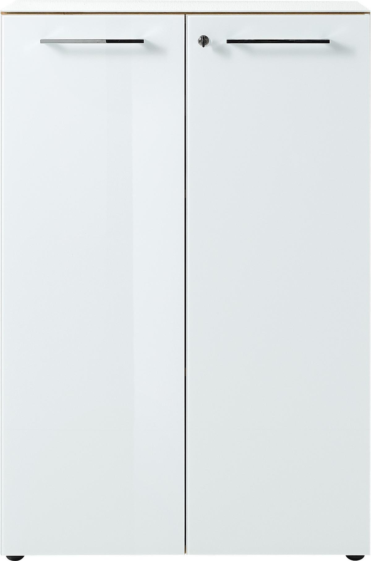 AKTENSCHRANK "Muenchen" Glasfront Soft-Close Abschließbar, Chalet-Eiche-Nb./Weiß 80x37x120cm - Weiß, Holzwerkstoff/Metall (80/120/37cm) - KADIMA DESIGN