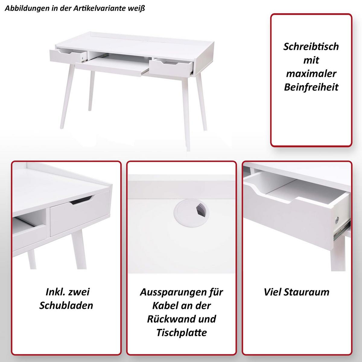 SCHREIBTISCH A70B rechteck Weiß - Weiß, Holzwerkstoff (55/120/80cm) - MCW