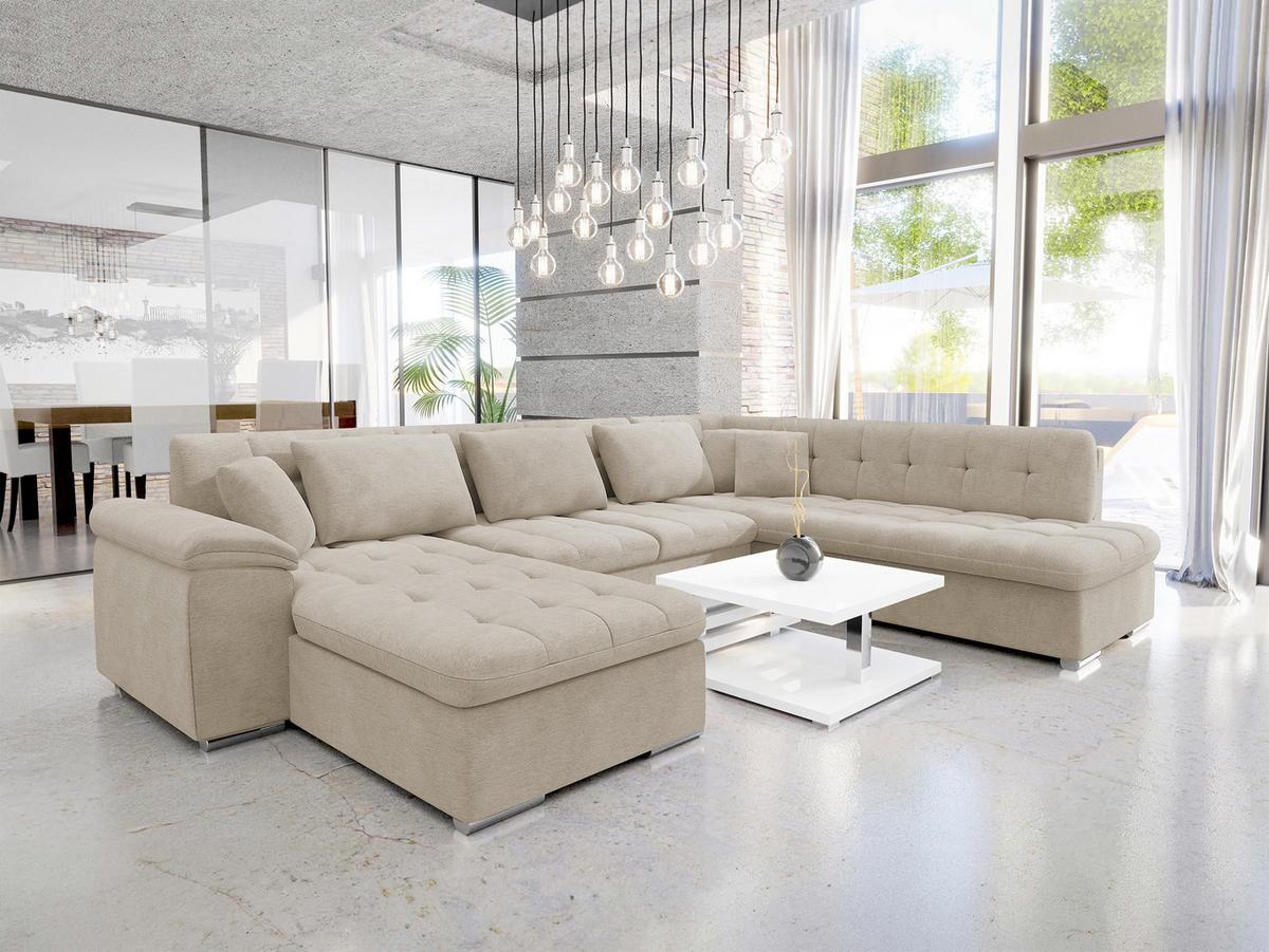 WOHNLANDSCHAFT Niko Bis, Seite: Links - Champagner, Holz/Textil (348/76/205cm) - MIRJAN24
