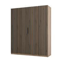 KLEIDERSCHRANK Nehir Korpus Eiche Evoke, Front Eiche Evoke/Schwarz 200 cm - 4T Modern mit 4 Lamellentüren - Eichefarben, Holzwerkstoff/Kunststoff (200/239/61.9cm) - AX Living