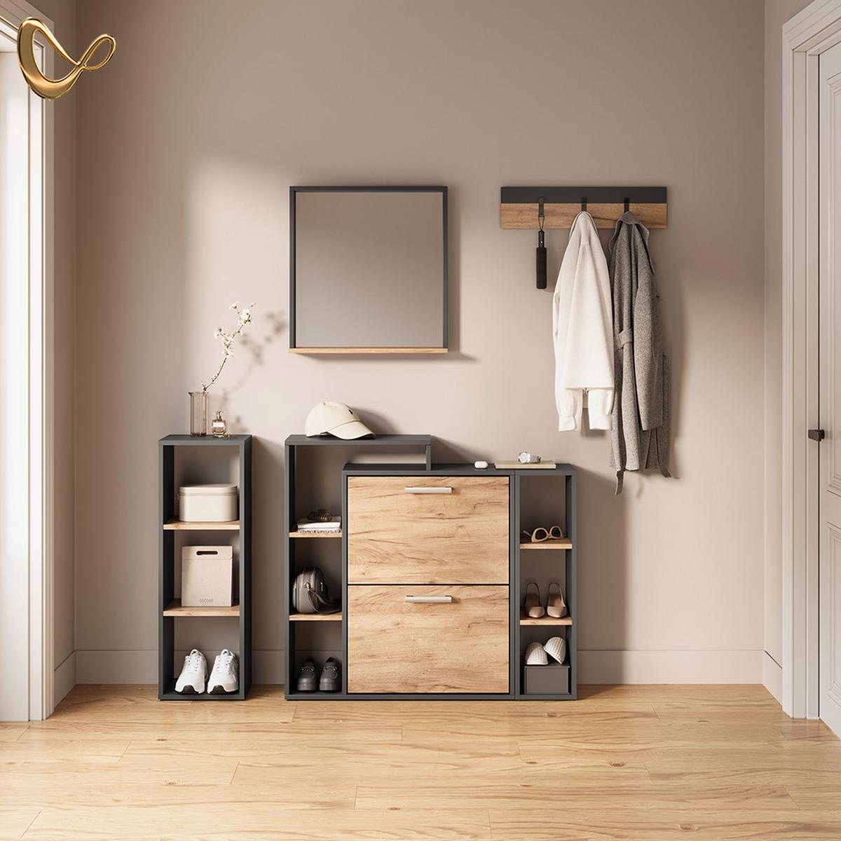 AUFBEWAHRUNGSREGAL Ortello Anthrazit/Goldkraft Eiche 21.6 x 80.1 cm - Honigeiche/Anthrazit, Holzwerkstoff (21.6/80.1/24cm) - Livinity®