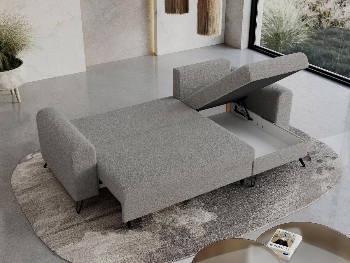 ECKSOFA Hugo Boucle Hellgrau - Hellgrau/Schwarz, Textil/Metall (242/140cm) - MKS