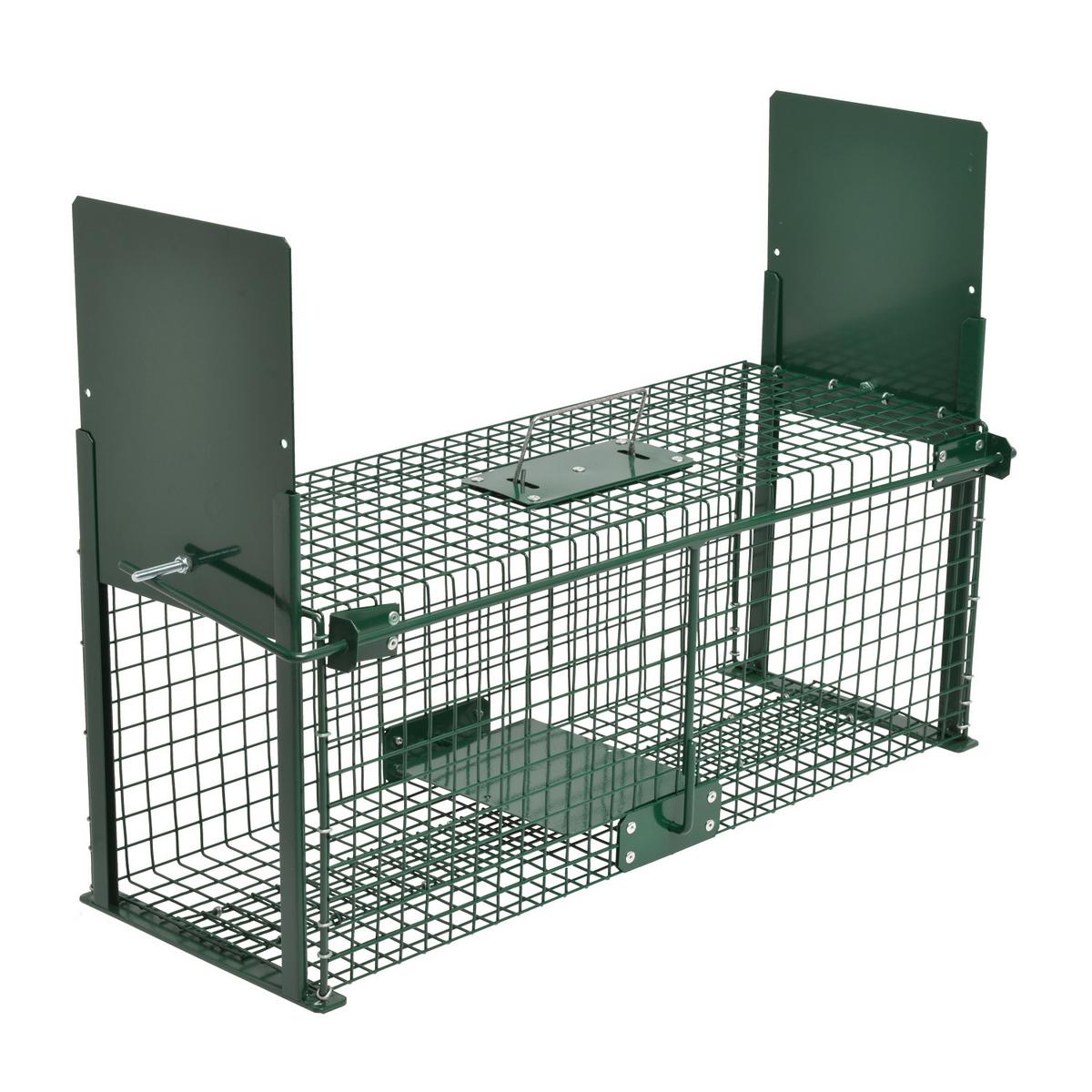 MOORLAND Safe 5067 Lebendfalle 21 x 23 x 61 cm, 2 Eingänge, pulverbeschichtetes 1,8 mm Drahtgitter (RAL 6005) - Grün, Holz (21/23/61cm) - Moorland