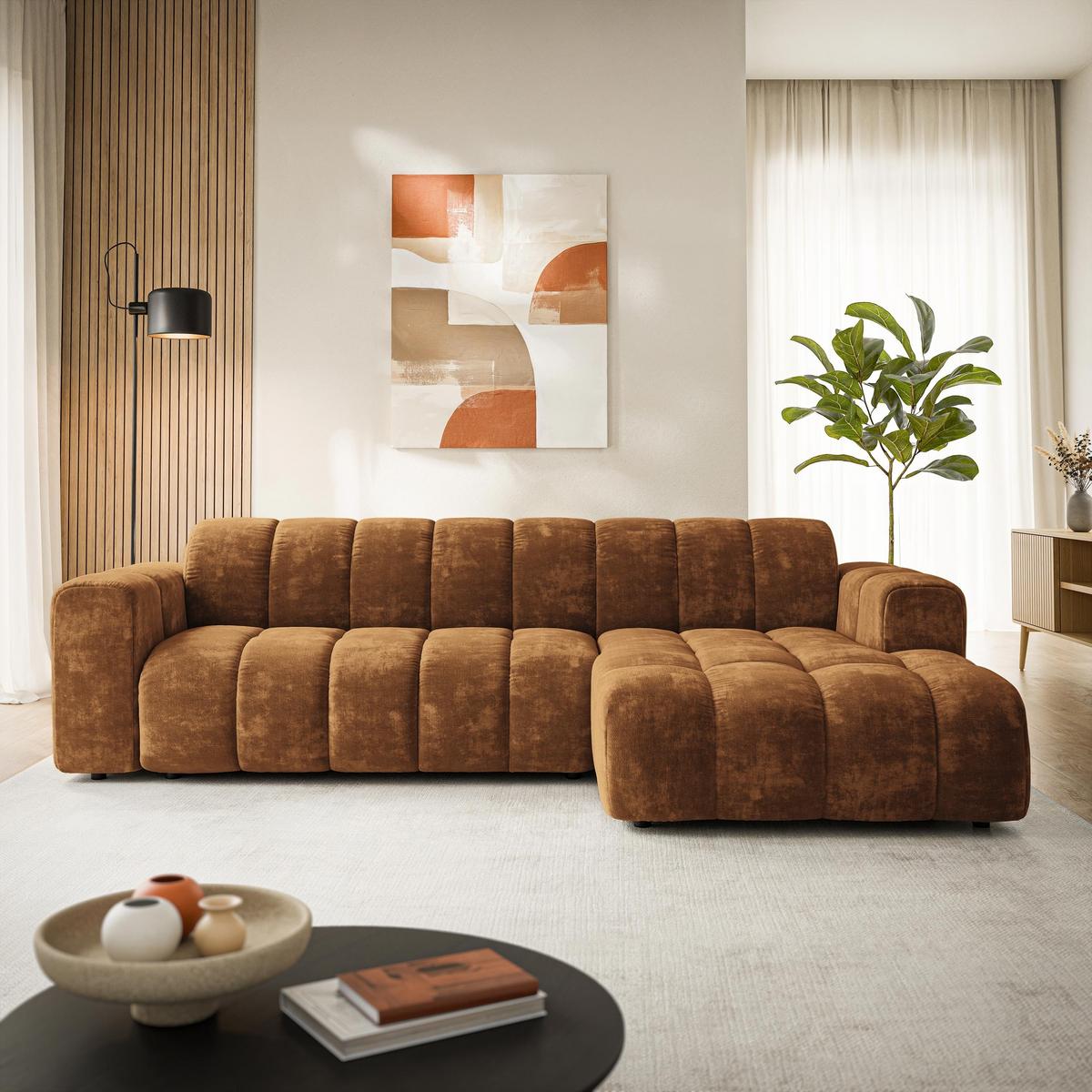 ECKSOFA SETIA LM R-S Hellbraun Chenille - Hellbraun, Holzwerkstoff (304/165cm) - MASSENO