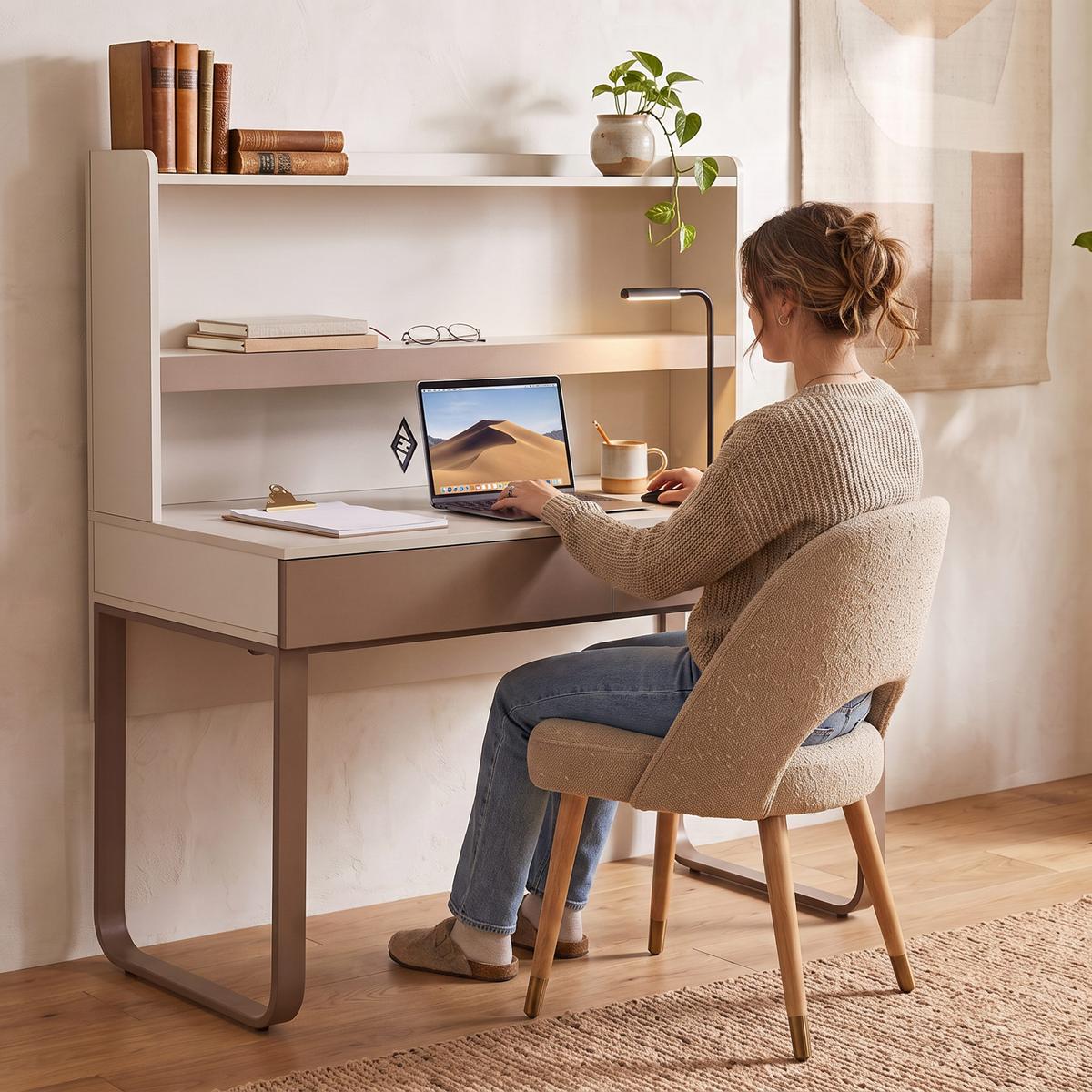 SCHREIBTISCH Boreo für Jugendzimmer, mit 2 Schubladen und Aufsatz mit Regalbode, 120 cm, Kaschmir/Hellbraun - Kaschmir/Hellbraun, Metall (62/120/135cm) - Beautysofa