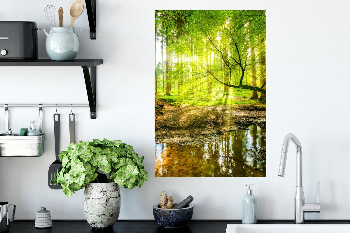 WANDTATTOO Wald - Landschaft - Wasser - Bäume - Sonne - Grün - Natur Wandbild 40x60 cm - Grün, Kunststoff (40/60/0.1cm) - MuchoWow