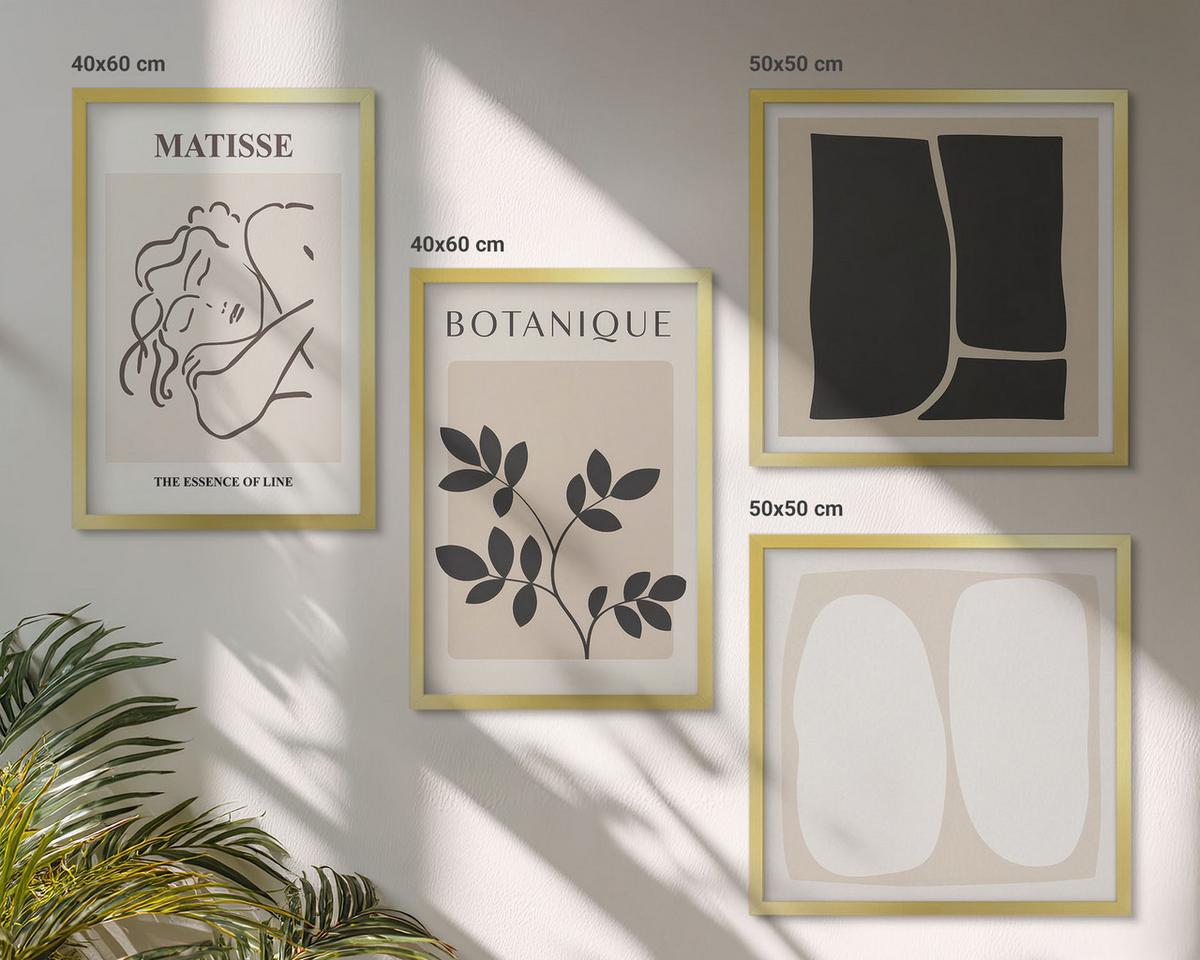 BILDER SET 4er Set - 50x50 cm & 40x60 cm Goldrahmen - Matisses stilvolle Pflanzenbilder - Goldfarben, Kunststoff (50/50cm) - TULUP