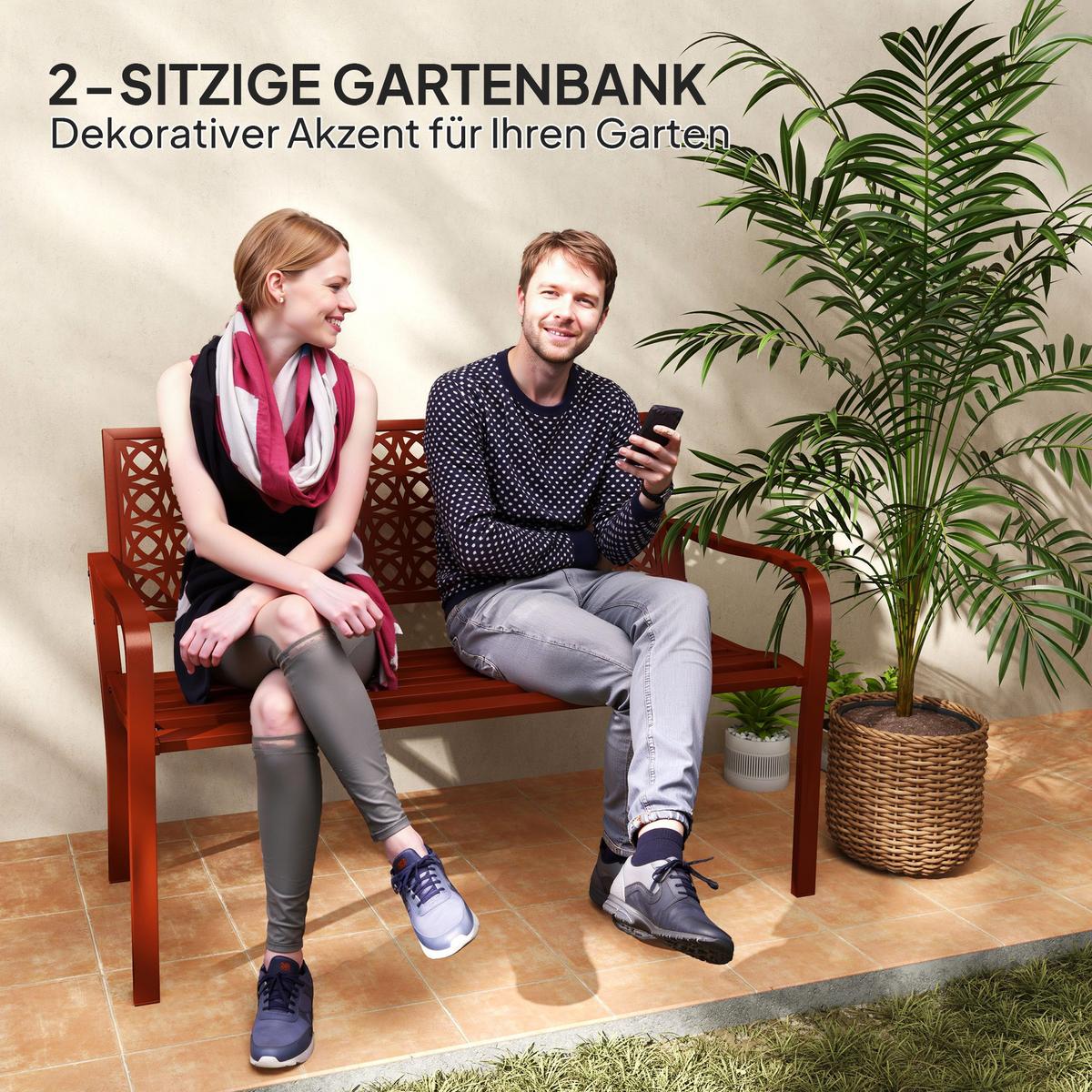 GARTENBANK 2-Sitzer - Rot, Metall (63/85/127cm) - Outsunny