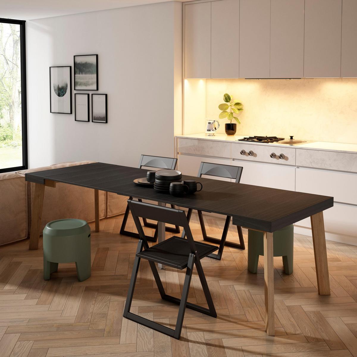 ESSTISCH ausziehbar 58 bis 262cm, für 12 Gäste, schwarz, 58/90/73cm - Schwarz, Holzwerkstoff (90/262/73cm) - Skraut Home