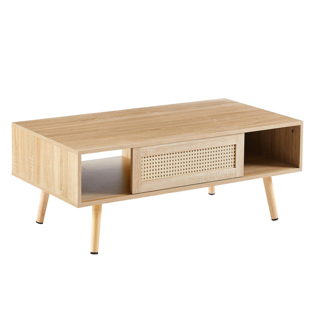 COUCHTISCH rattanoptik holz natur schiebetür - Naturfarben, Holzwerkstoff (55/105/40cm) - Urban Meuble