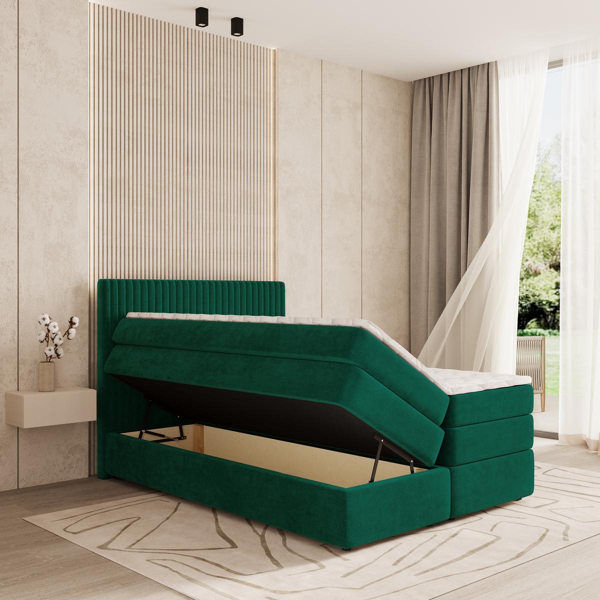 BOXSPRINGBETT FELBIO 160x200 cm mit Matratze und Topper - Grün - Grün, Holz (160/200cm) - MASSENO