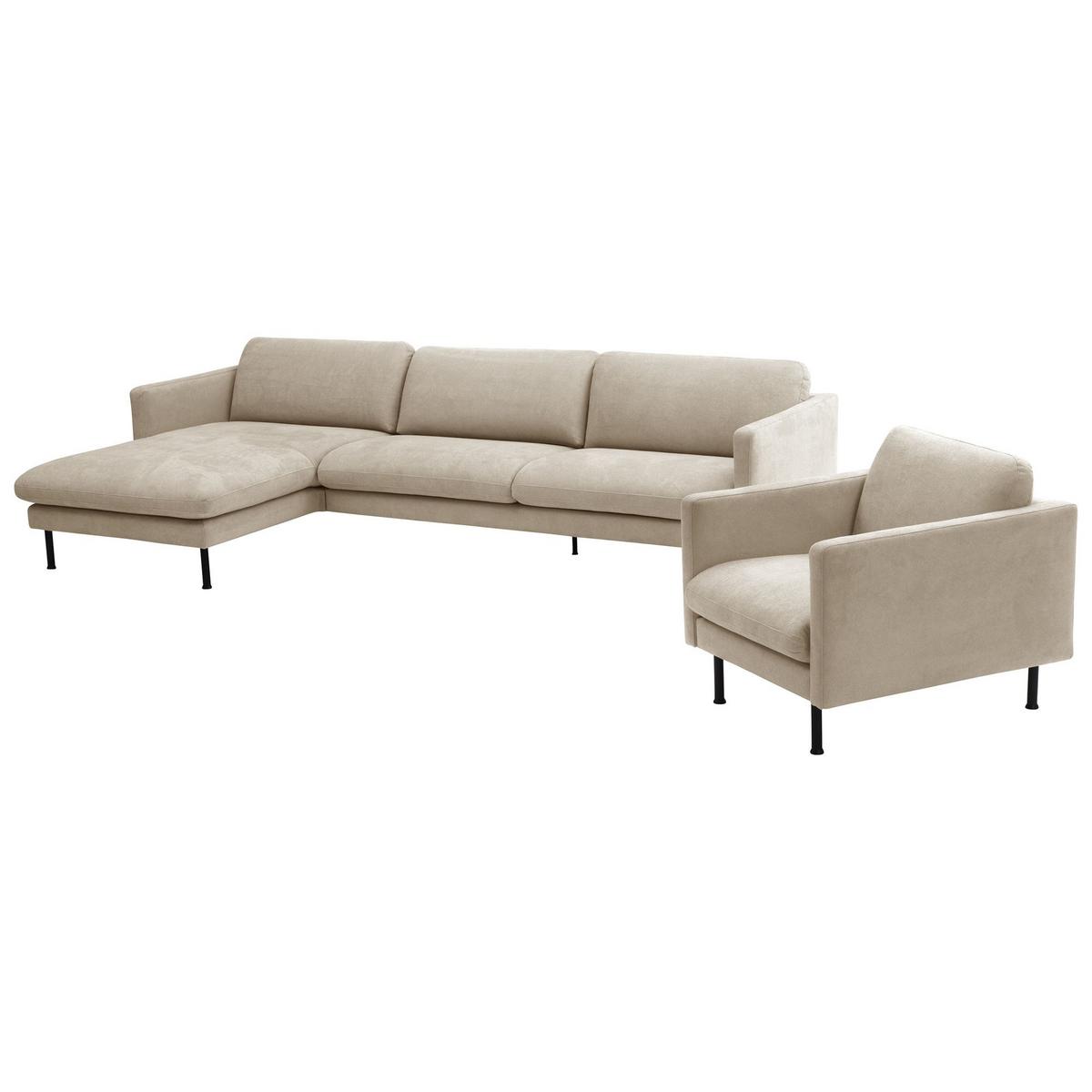 ECKSOFA mit Longchair links Katina Flachgewebe beige - Beige, Kunststoff (160/286cm) - 58aufmkessel