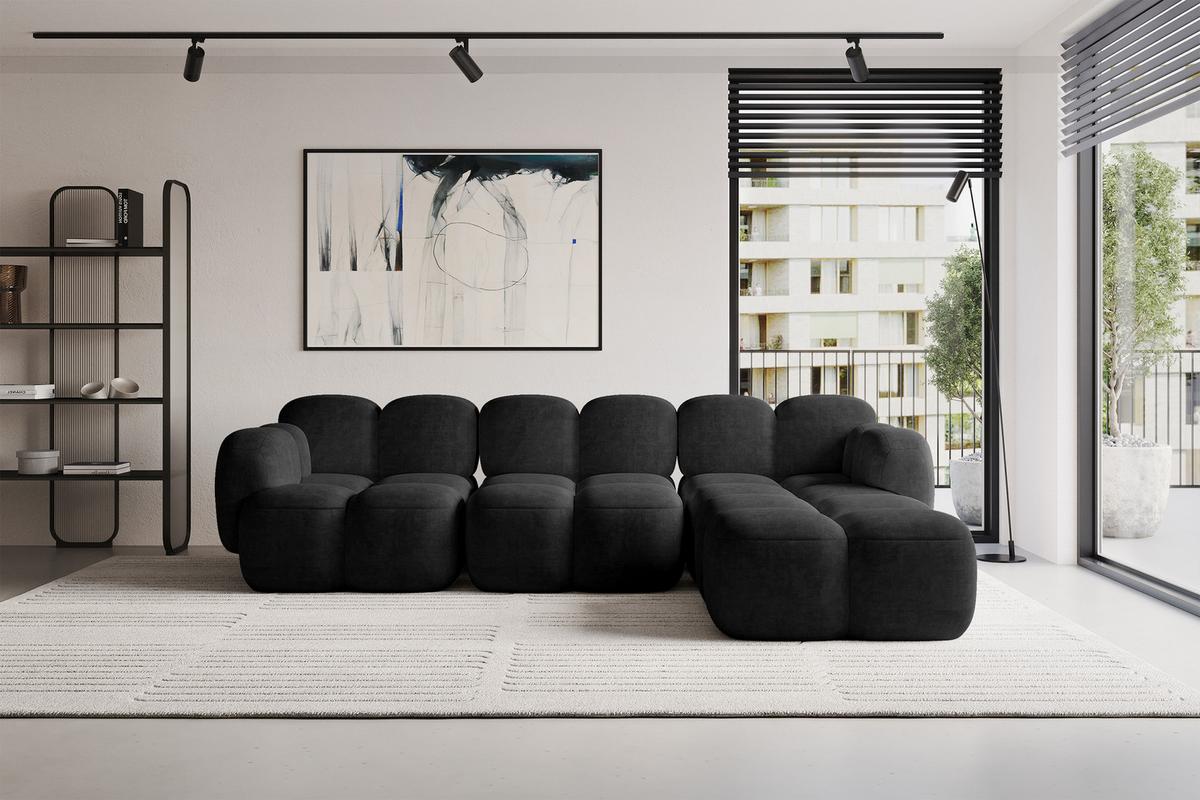 ECKSOFA modulares Sofa Rechts Miko-L2 302x205x75 Schwarz Velours - Schwarz, Holzwerkstoff/Kunststoff (302/205cm) - ALTDECOR