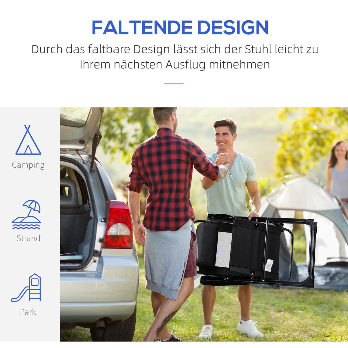 KLAPPSTUHL Campingstuhl 2er-Set, mit verstellbarer Rückenlehne, Stahl Oxford, Schwarz - Schwarz, Metall (70/109/62cm) - Outsunny
