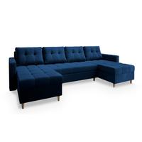 WOHNLANDSCHAFT MILO U Blau Plüsch-Stoff mit Schlaffunktion - Blau/Braun, Holz/Textil (285/91/140cm) - MASSENO