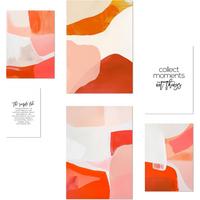 POSTER Set Mit 6 Abstrakte Farben Orange Rot Weiß Formen A3 & A4 Rahmenlos - Klar, Papier (29/3cm) - Nacnic
