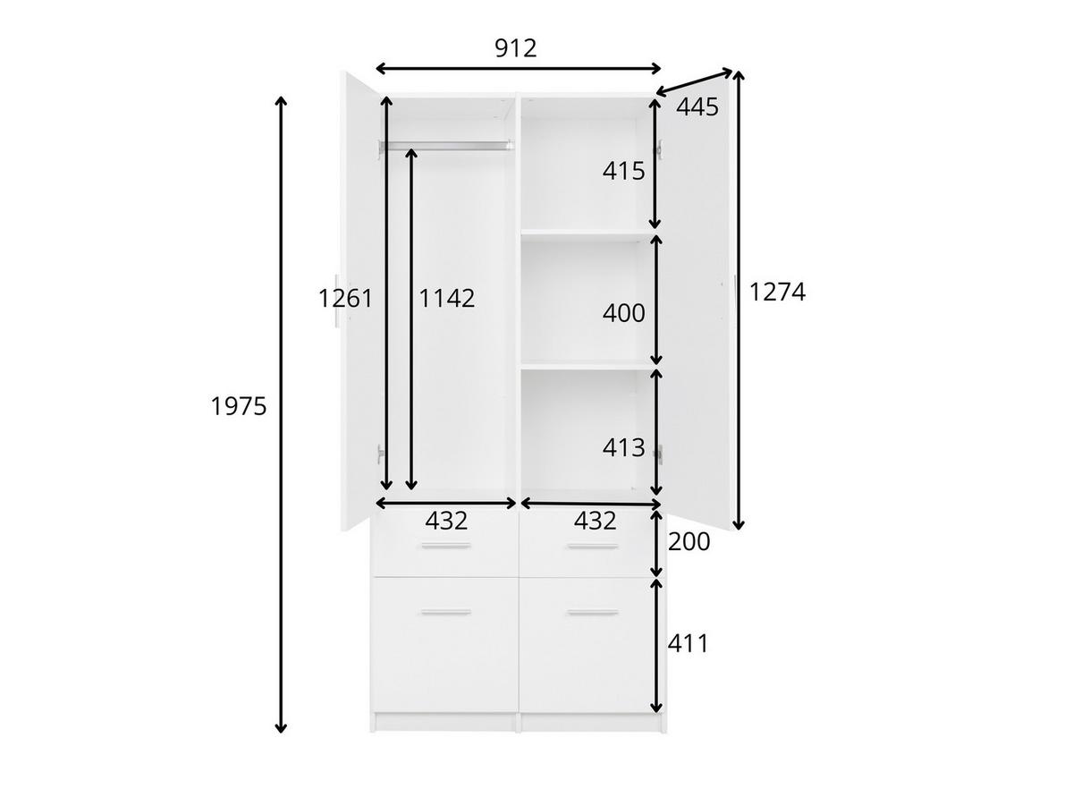 DREHTÜRENSCHRANK LUGERN 91,2/197,6/53,6cm 2-türig Weiß - Weiß, Holzwerkstoff (91.2/197.6/53.6cm) - MASSENO