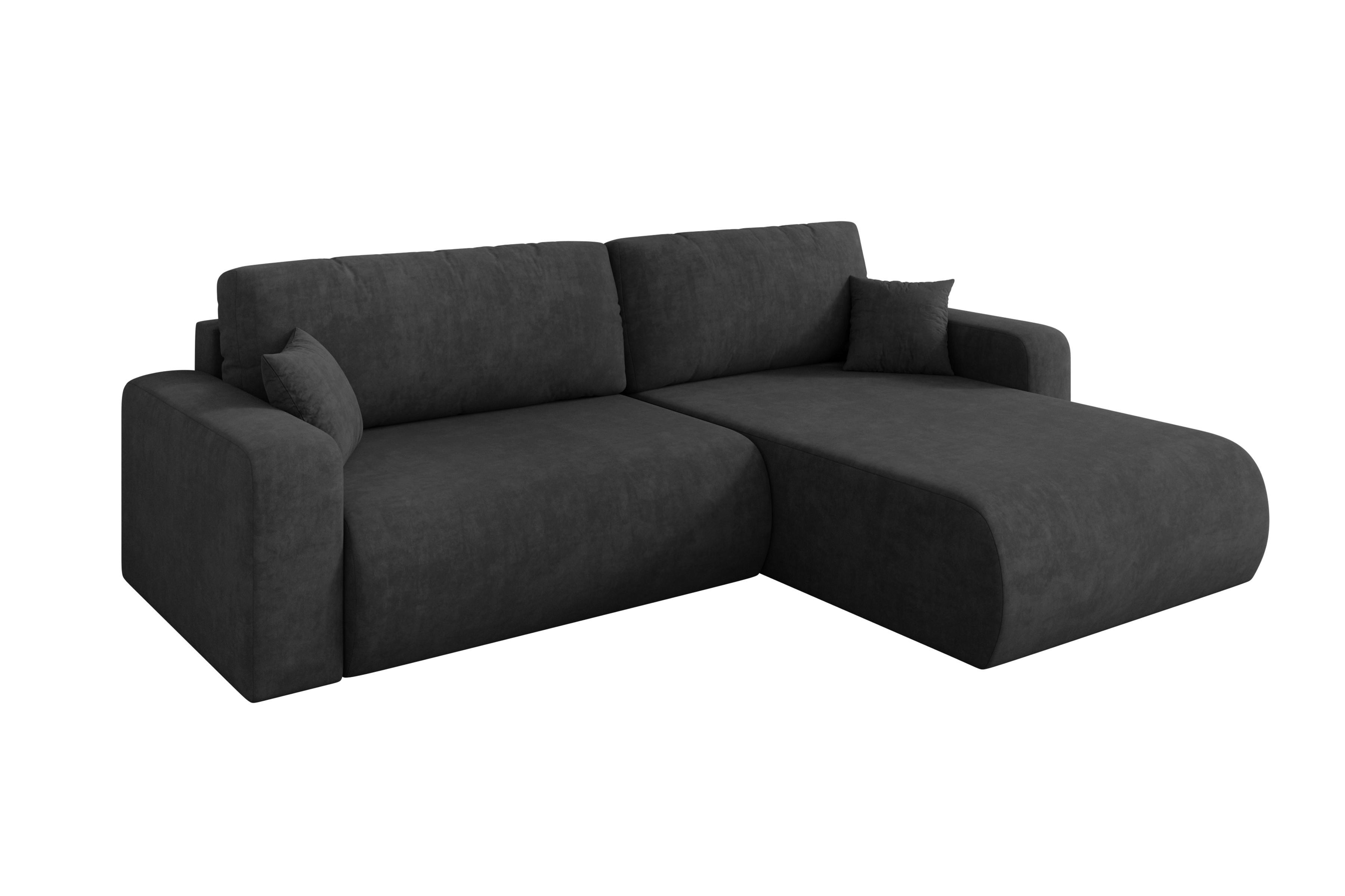 ECKSOFA mit Schlaffunktion Ottomane Rechts BERY-L 276x193x88 Dunkelgrau Velours - Anthrazit/Schwarz, Holzwerkstoff/Kunststoff (276/193cm) - ALTDECOR