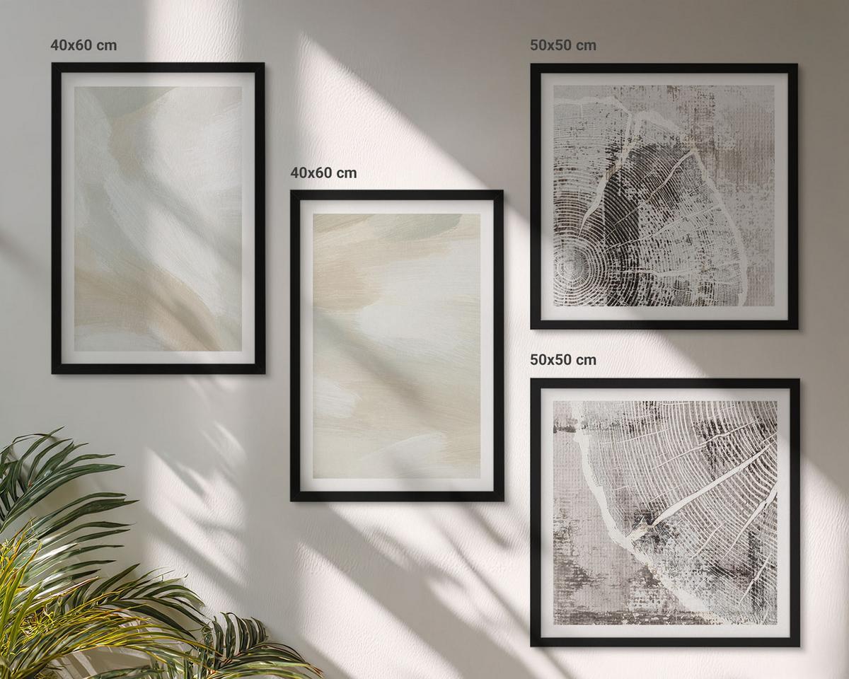 BILDER SET 4er Set - 50x50 cm & 40x60 cm Schwarzer Rahmen - Minimalismus der Farbstruktur - Schwarz, Kunststoff (50/50cm) - TULUP