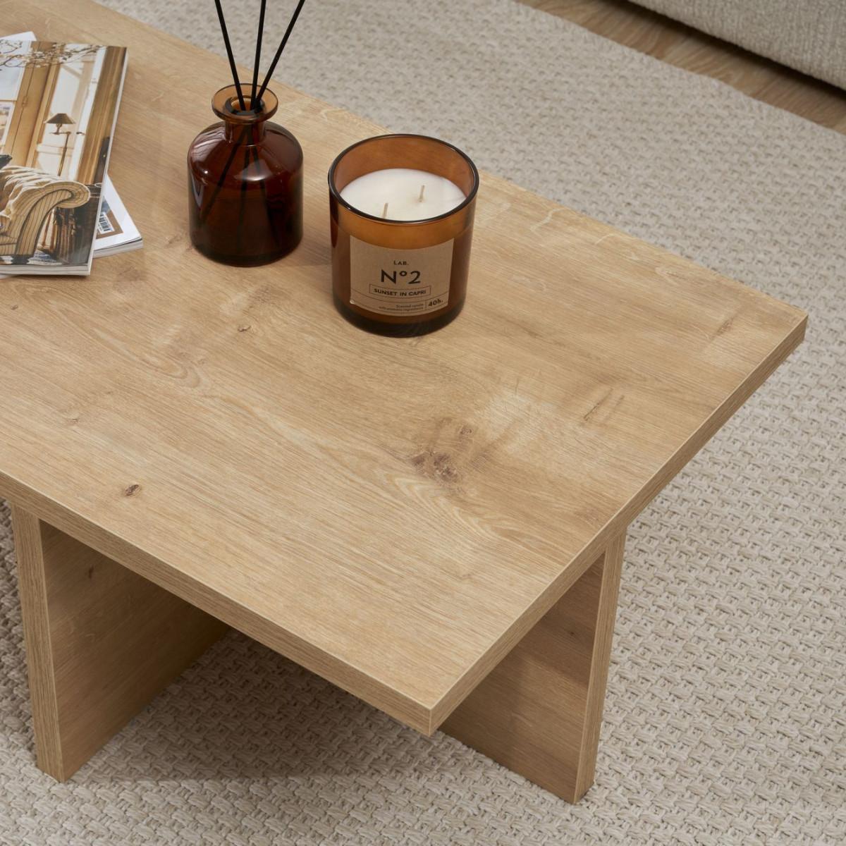 COUCHTISCH mit rechteckiger Platte und asymmetrischem Fuß L120 cm - HARBOR - Eichefarben, Holzwerkstoff (50/45/30cm) - Calicosy