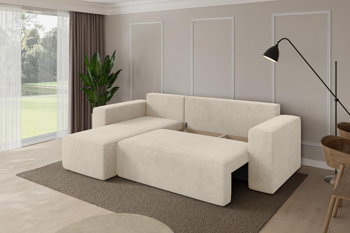 ECKSOFA mit Schlaffunktion Ottomane Links SENO-L 249x139x85 Creme Velours - Creme/Schwarz, Holzwerkstoff/Kunststoff (249/139cm) - ALTDECOR