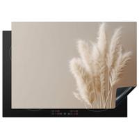 HERDABDECKPLATTE Pampasgras - Federn - Pastell - Weiß Herdabdeckung Induktionsfeld 75x52 cm - Creme, Kunststoff (75/52/0.2cm) - MuchoWow