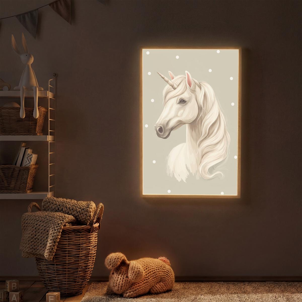 WANDLEUCHTE MIT AKKU Einhorn - Weiß - Punkte 70x100 cm - Taupe, Holzwerkstoff (70/100/8cm) - OnlyWow